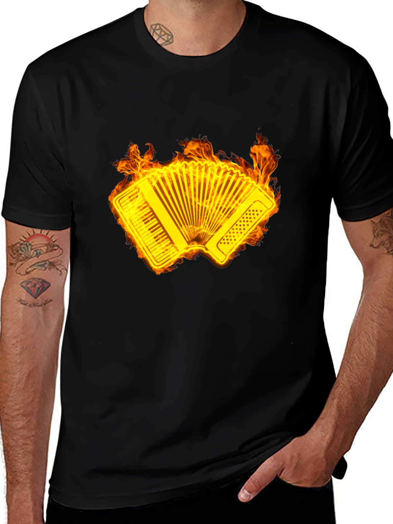 Variant 5 of Flaming Accordion Graphic Tee - Black T-Shirt