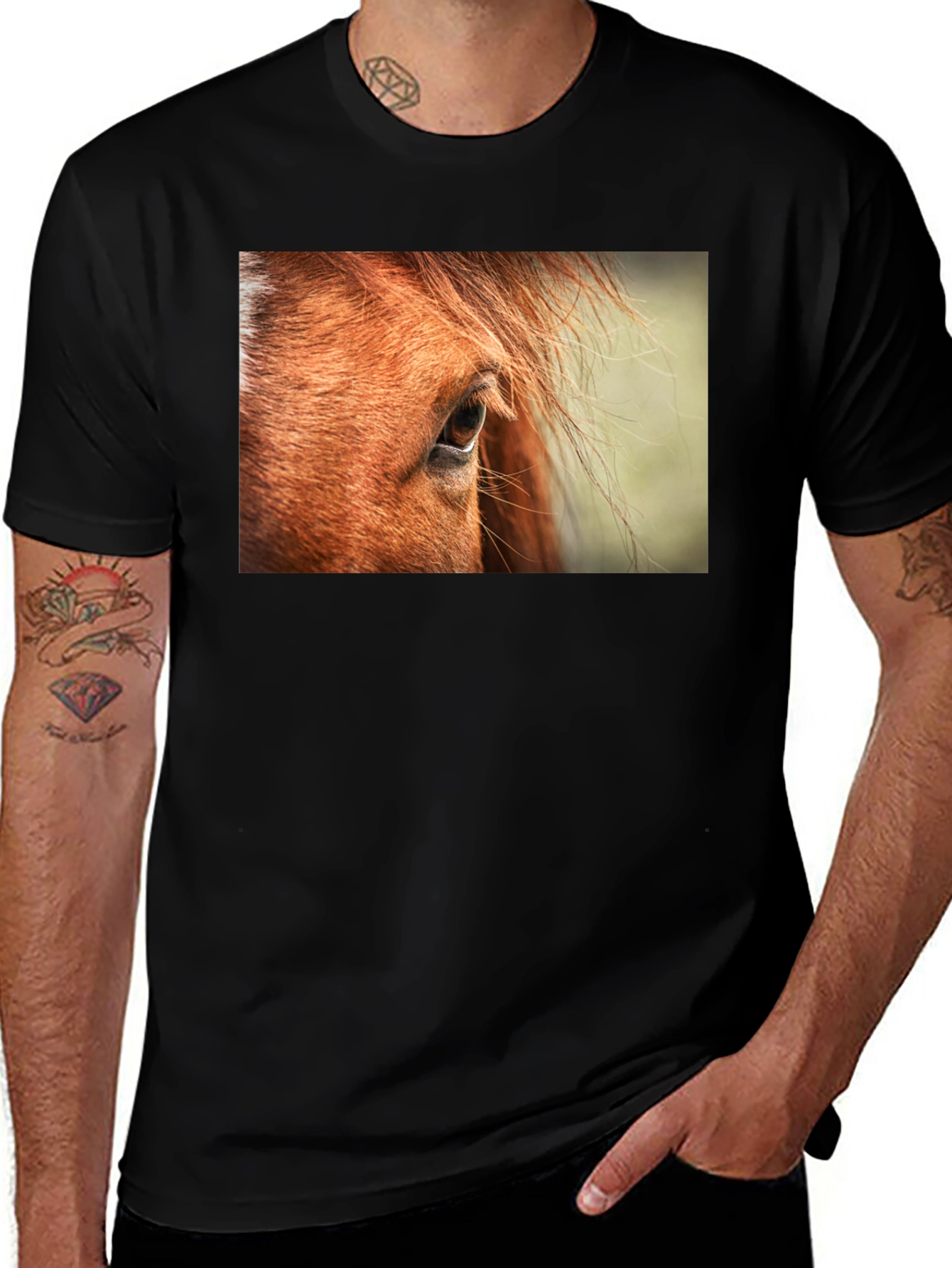 Variant 28 of Horse Eye Graphic Tee - Unisex Black Cotton Shirt