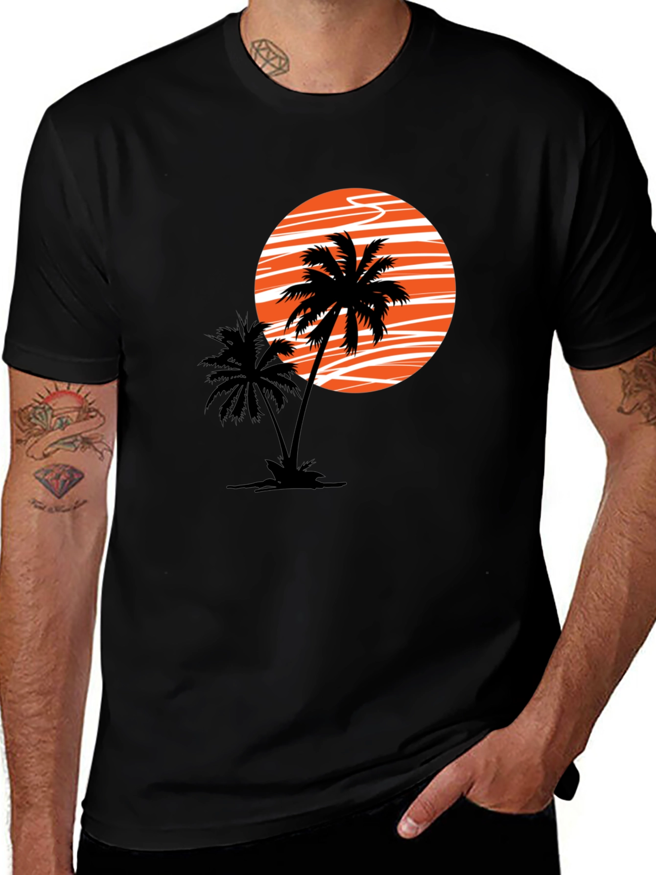 Variant 26 of Sunset Palm Graphic Tee - Black