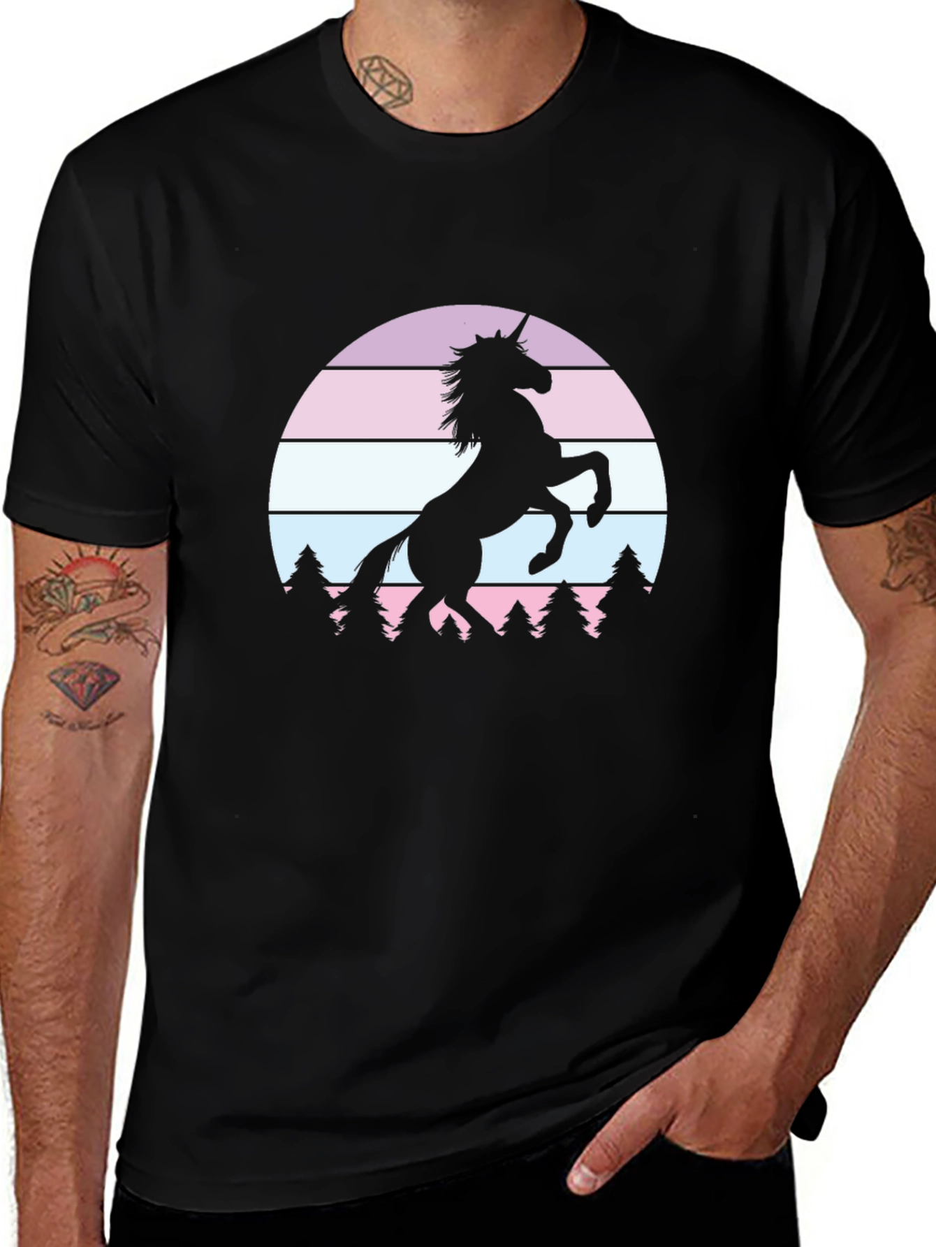 Variant 21 of Unicorn Sunset Graphic Tee - Trendy Black T-Shirt