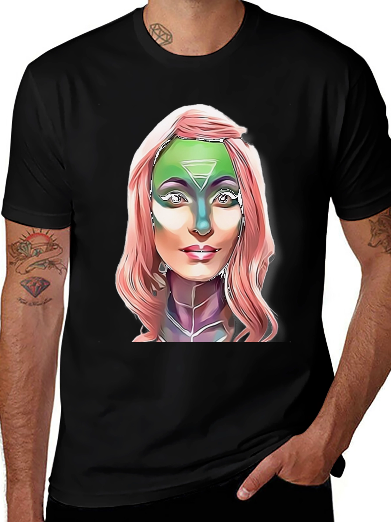 Variant 19 of Alien Goddess Graphic T-Shirt - Black Cotton Tee