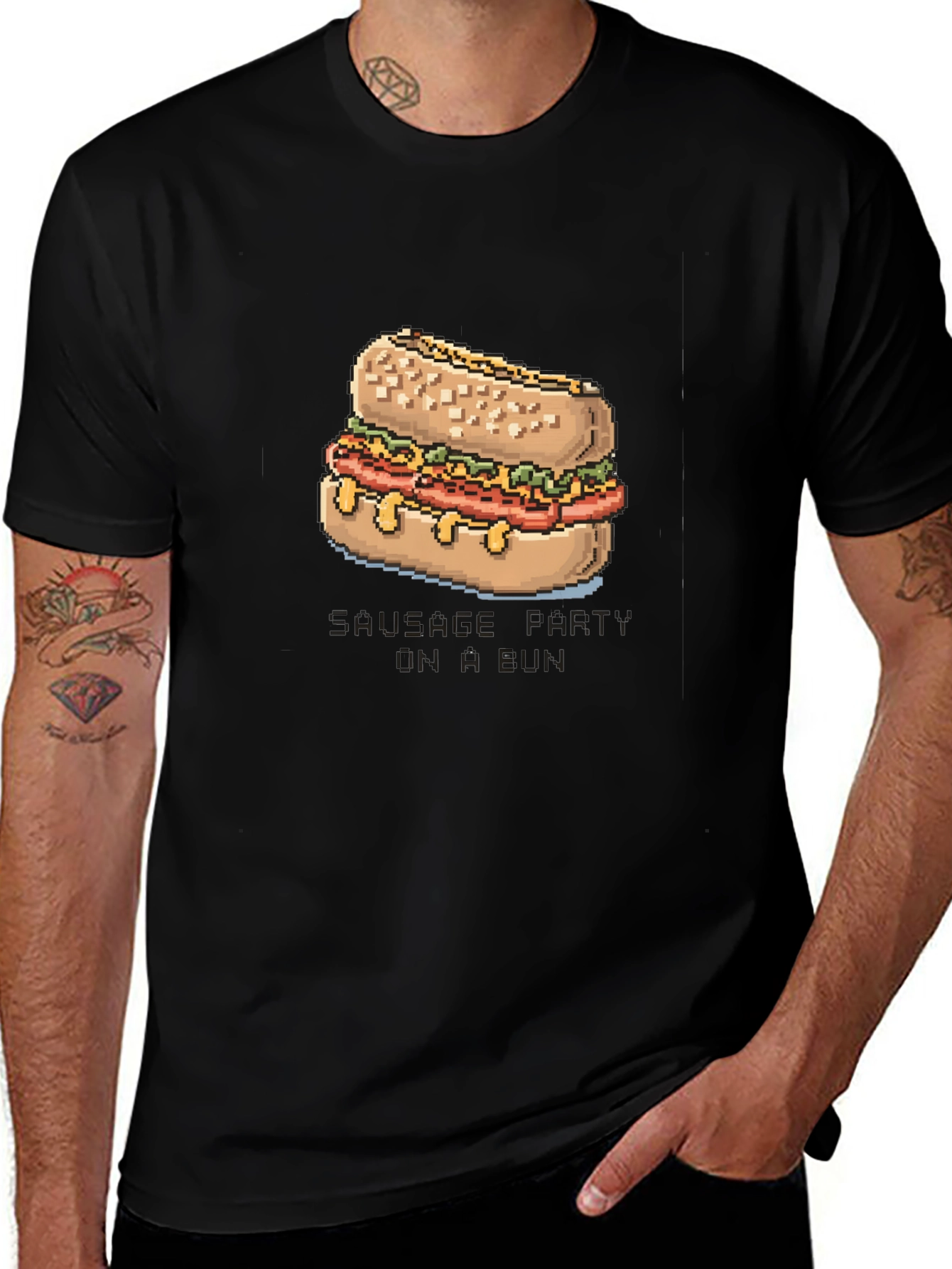 Variant 4 of Pixelated Sausage Party T-Shirt - Black