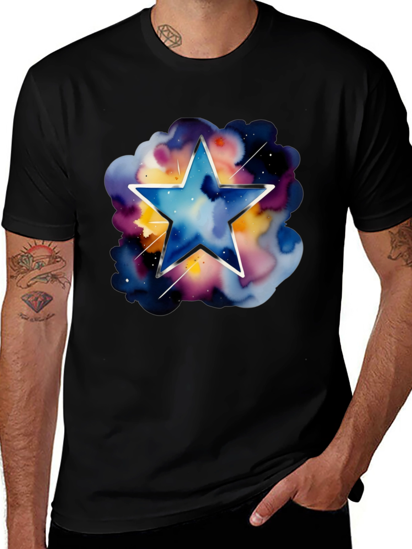 Variant 29 of Galaxy Star Graphic Tee - Stylish Men's Black T-Shirt