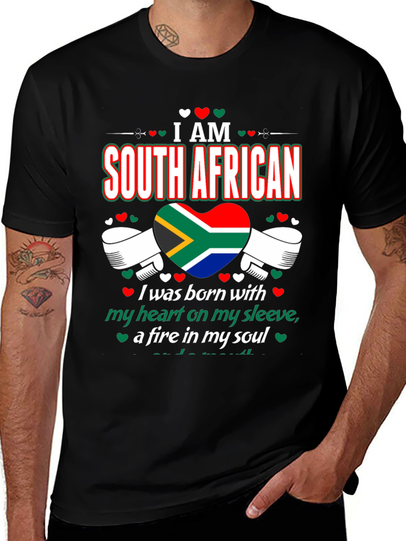 I Am South African Graphic Tee - Heart on Sleeve Design