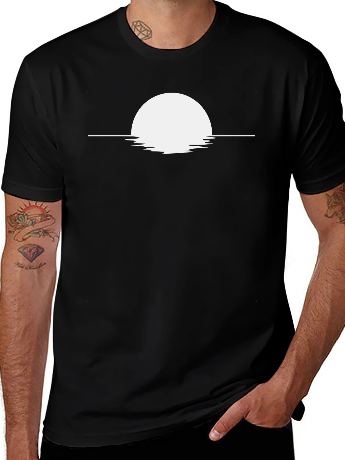 Variant 27 of Sunset Graphic Tee - Minimalist Design, Black Cotton