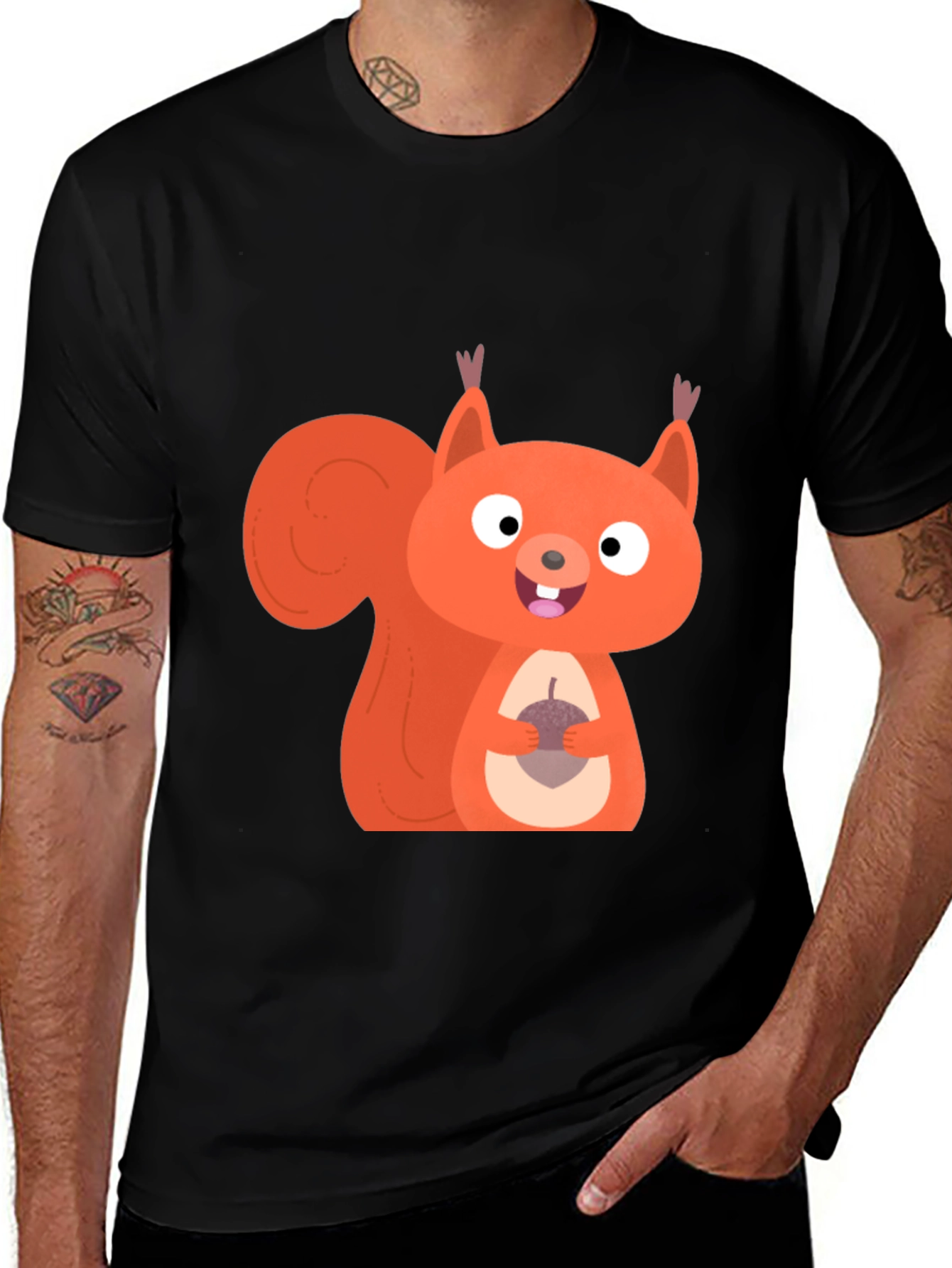 Variant 24 of Squirrel Graphic Tee - Men's Black Cotton T-Shirt