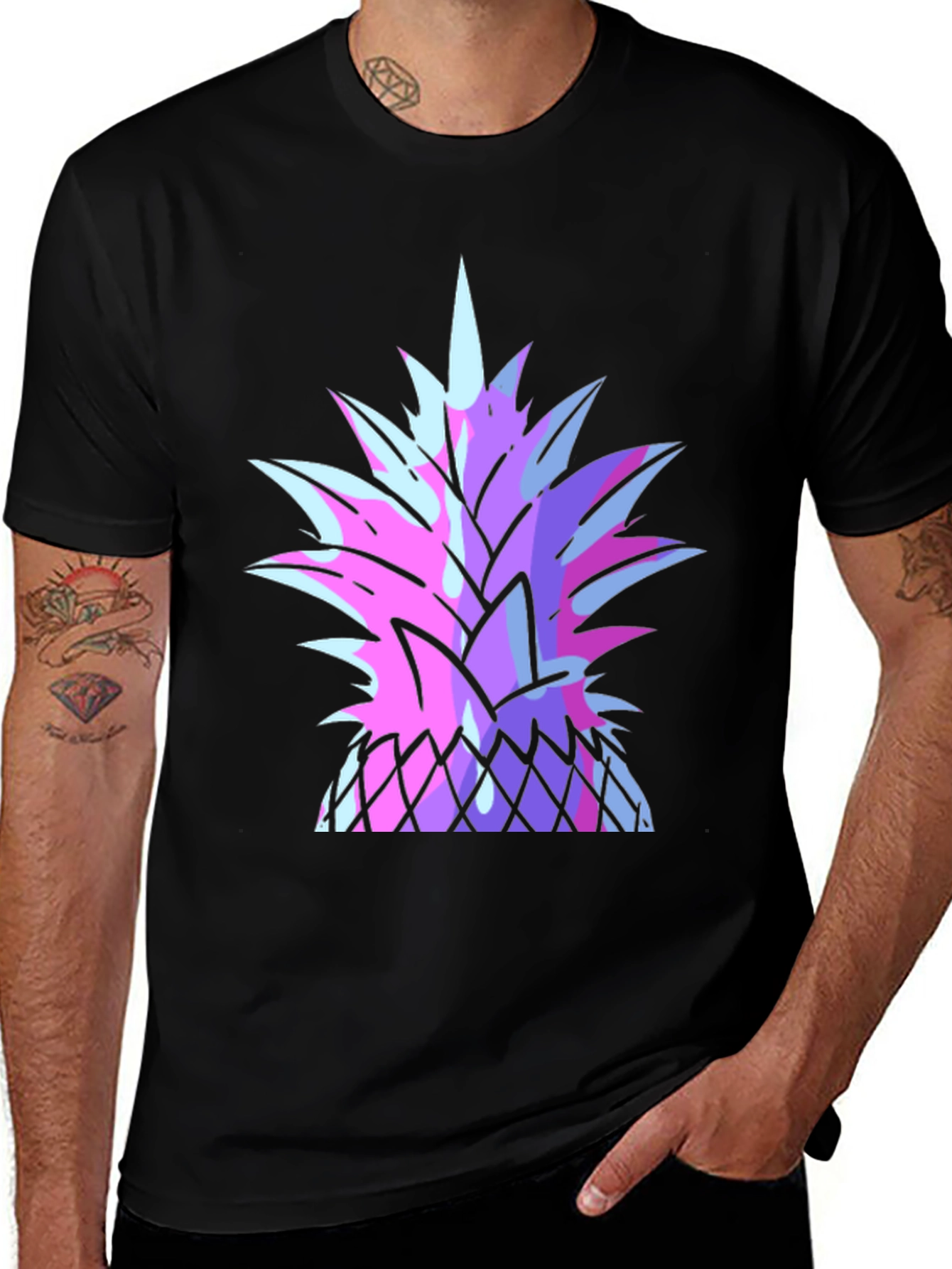 Variant 27 of Vaporwave Pineapple Graphic Tee - Black Cotton T-Shirt