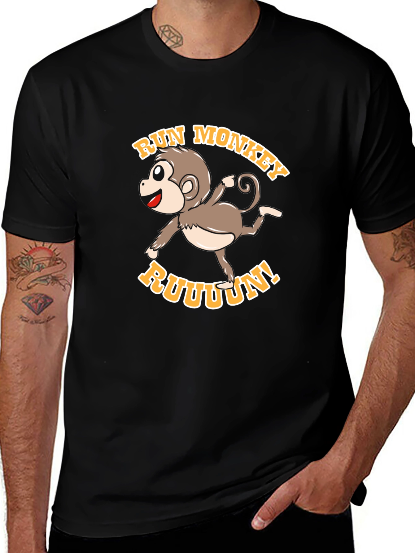 Variant 8 of Run Monkey Ruuun! Black Graphic T-Shirt