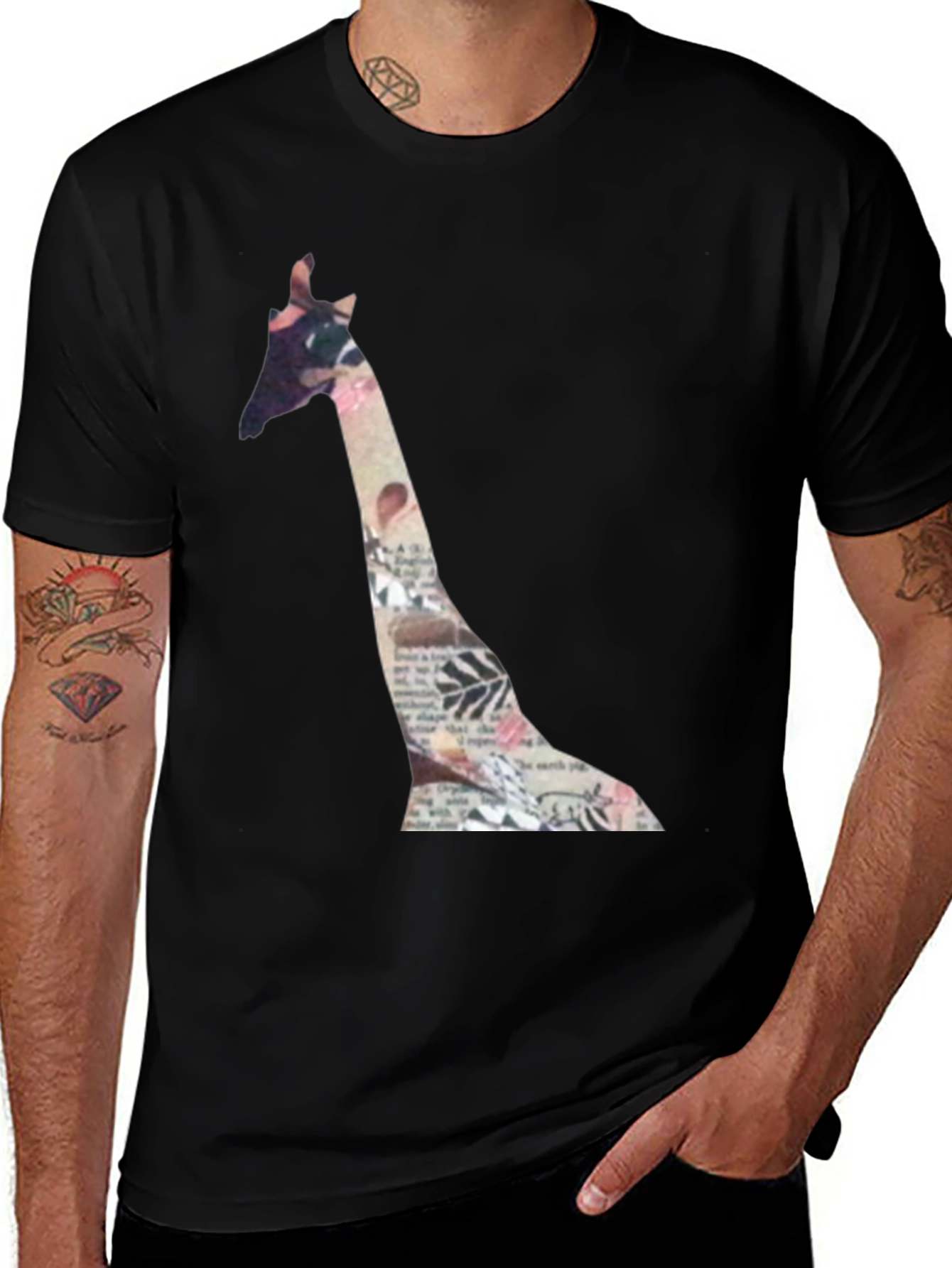 Variant 15 of Giraffe Print Black Tee - Unique Graphic Design T-Shirt