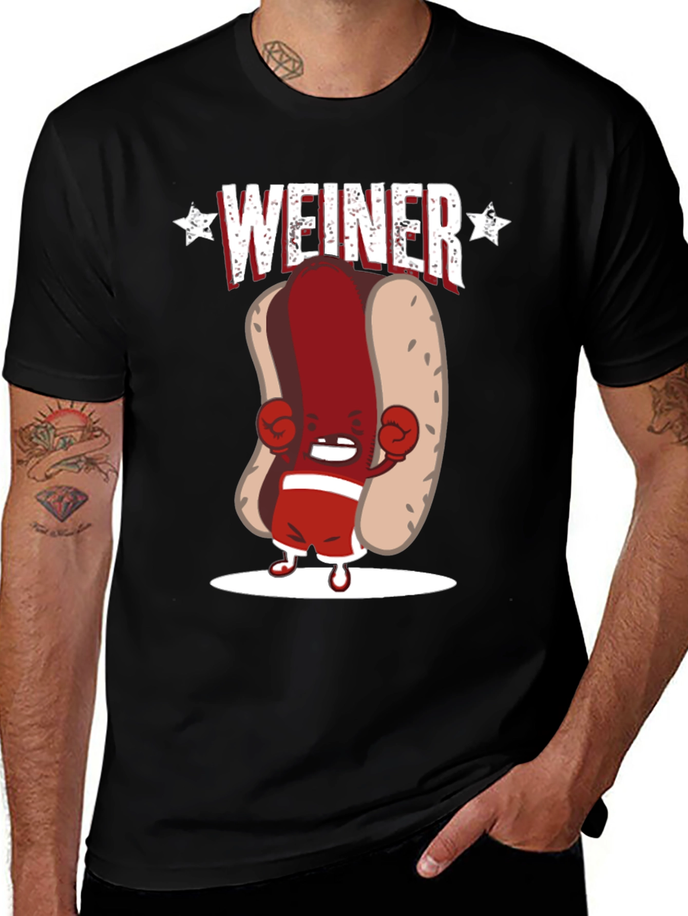 Variant 3 of Funny Weiner Hotdog Boxer Black T-Shirt