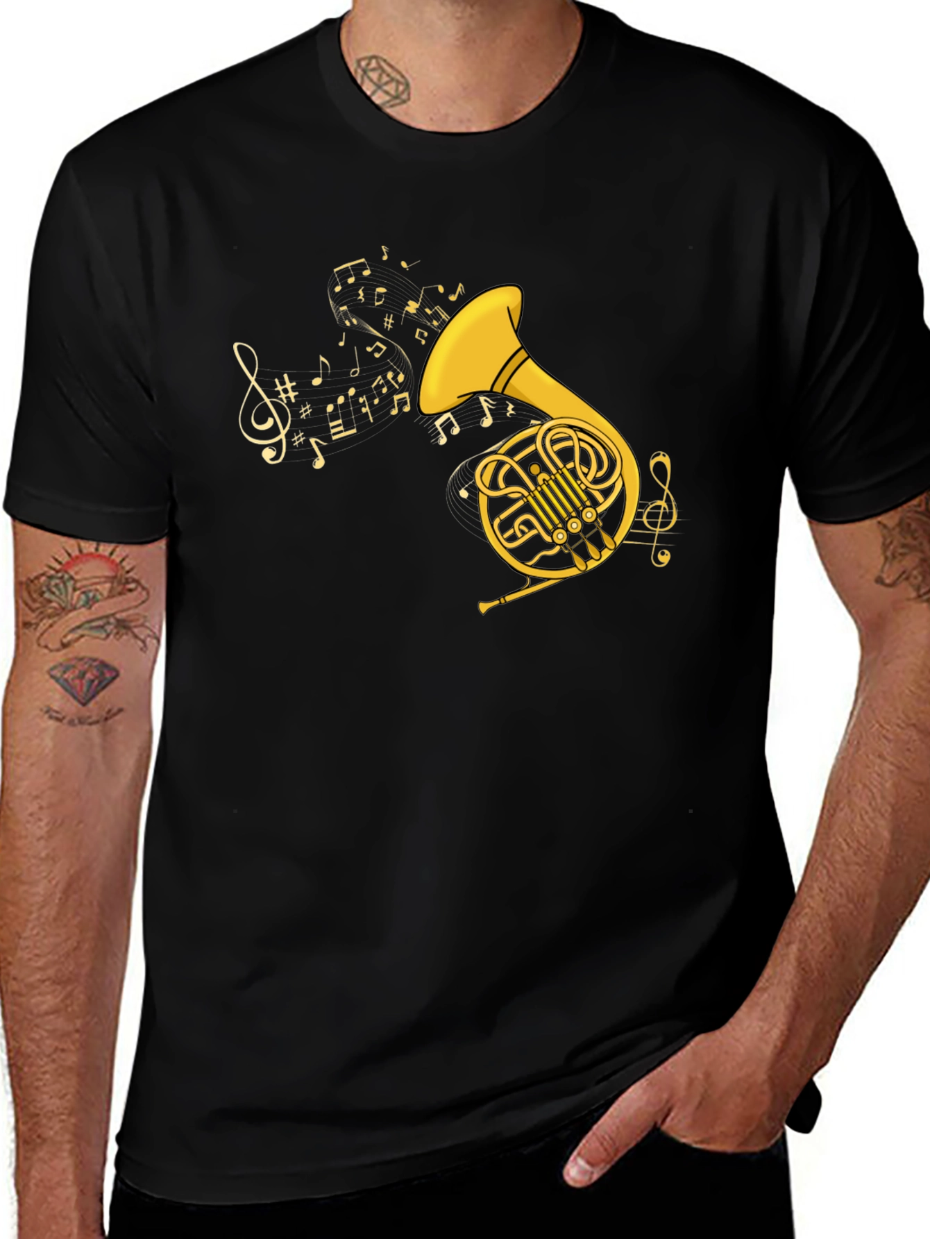 Variant 6 of Musical French Horn T-Shirt - Black