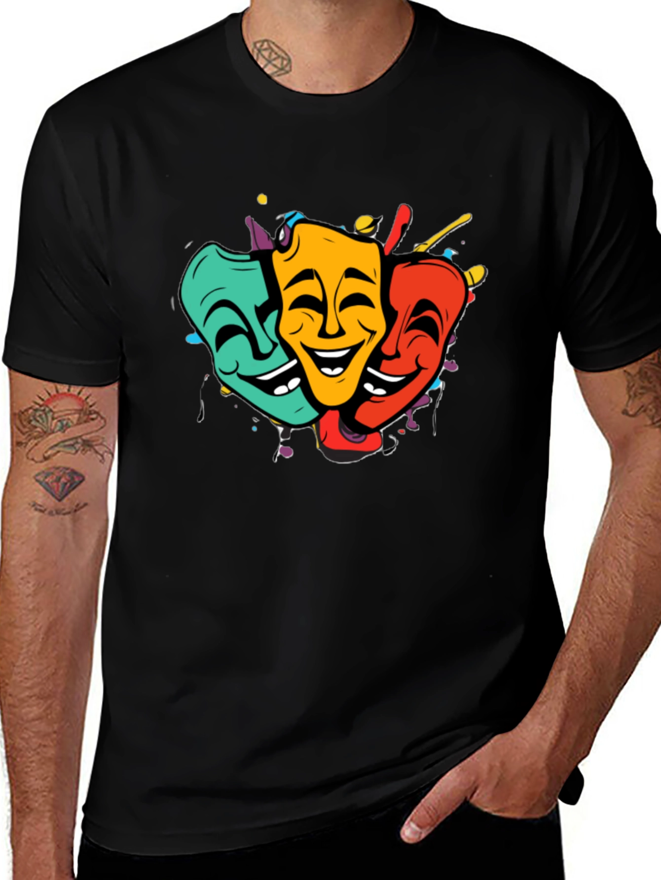 Variant 11 of Comedy & Tragedy Masks Graphic T-Shirt - Black