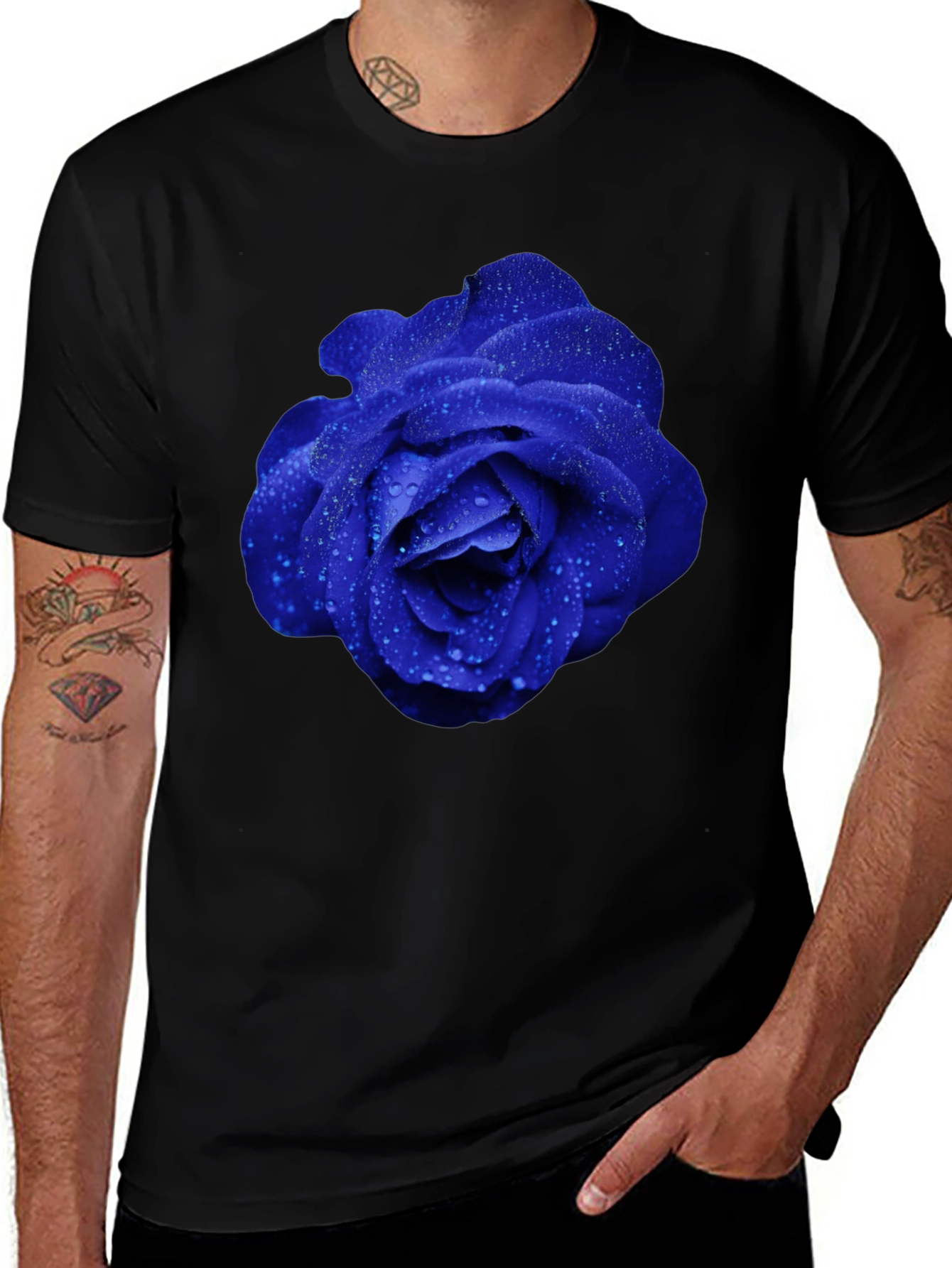 Variant 17 of Blue Rose Graphic Tee - Modern Floral Design