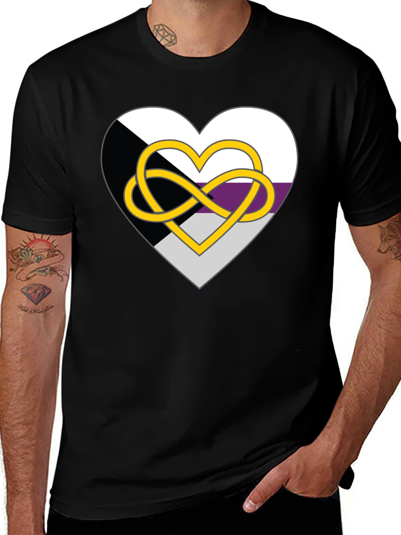 Variant 7 of Demisexual Pride Heart Infinity Symbol Black T-Shirt