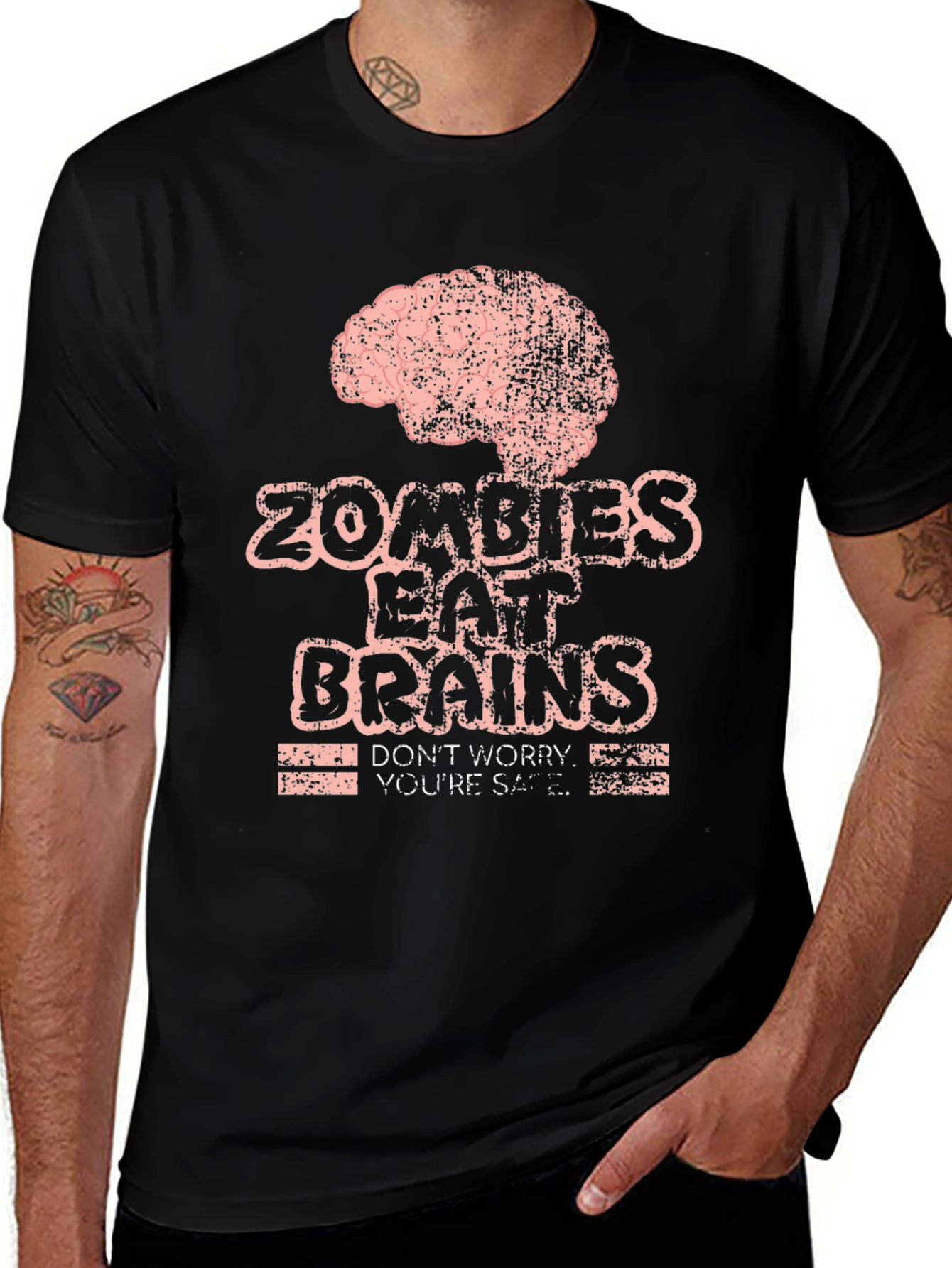 Zombies Eat Brains Graphic T-Shirt - Funny Halloween Tee