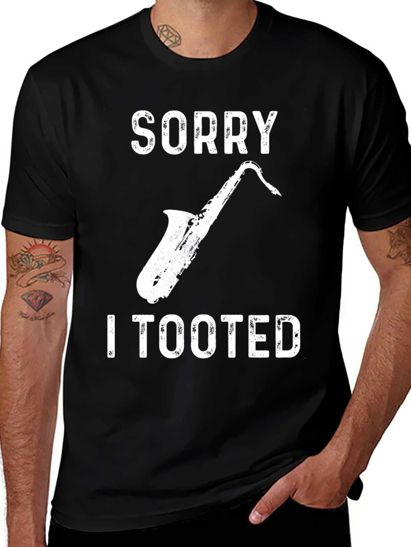Variant 25 of Sorry I Tooted Saxophone Black T-Shirt