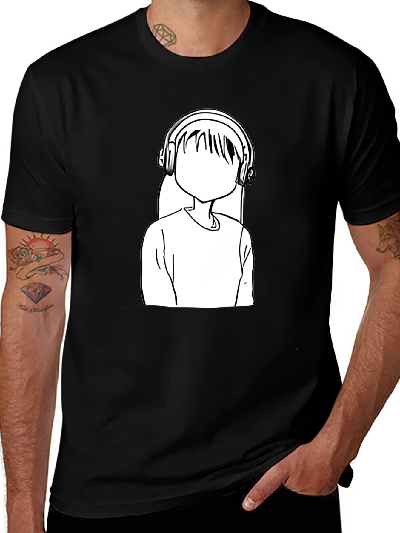 Variant 28 of Anime Girl Headphones Black Graphic Tee