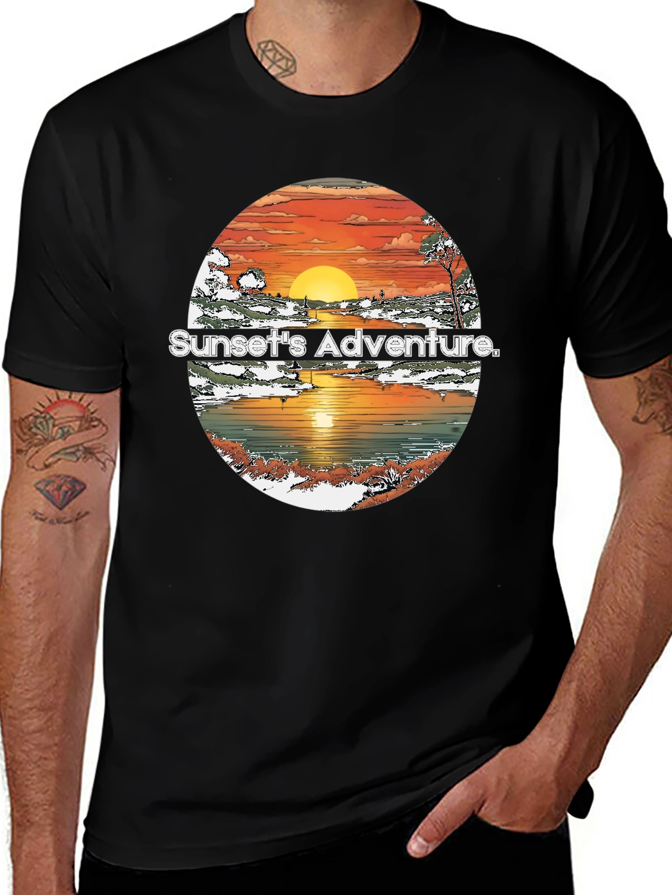 Variant 27 of Sunset Adventure Graphic Tee - Men's Black T-Shirt