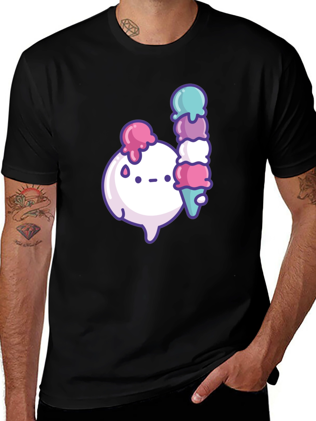 Variant 22 of Kawaii Ice Cream Graphic Black T-Shirt