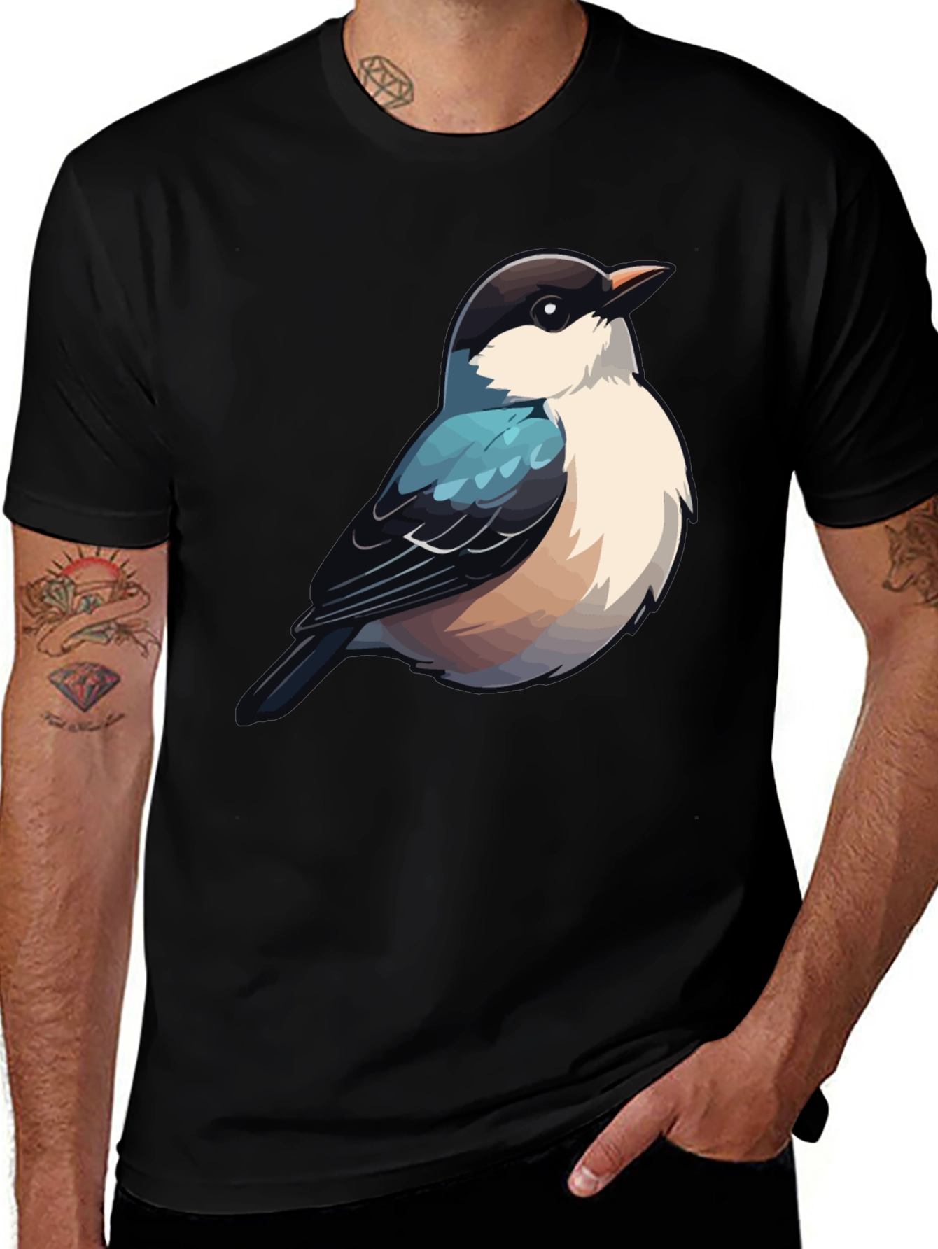 Variant 18 of Bird Graphic Tee - Black Cotton T-Shirt