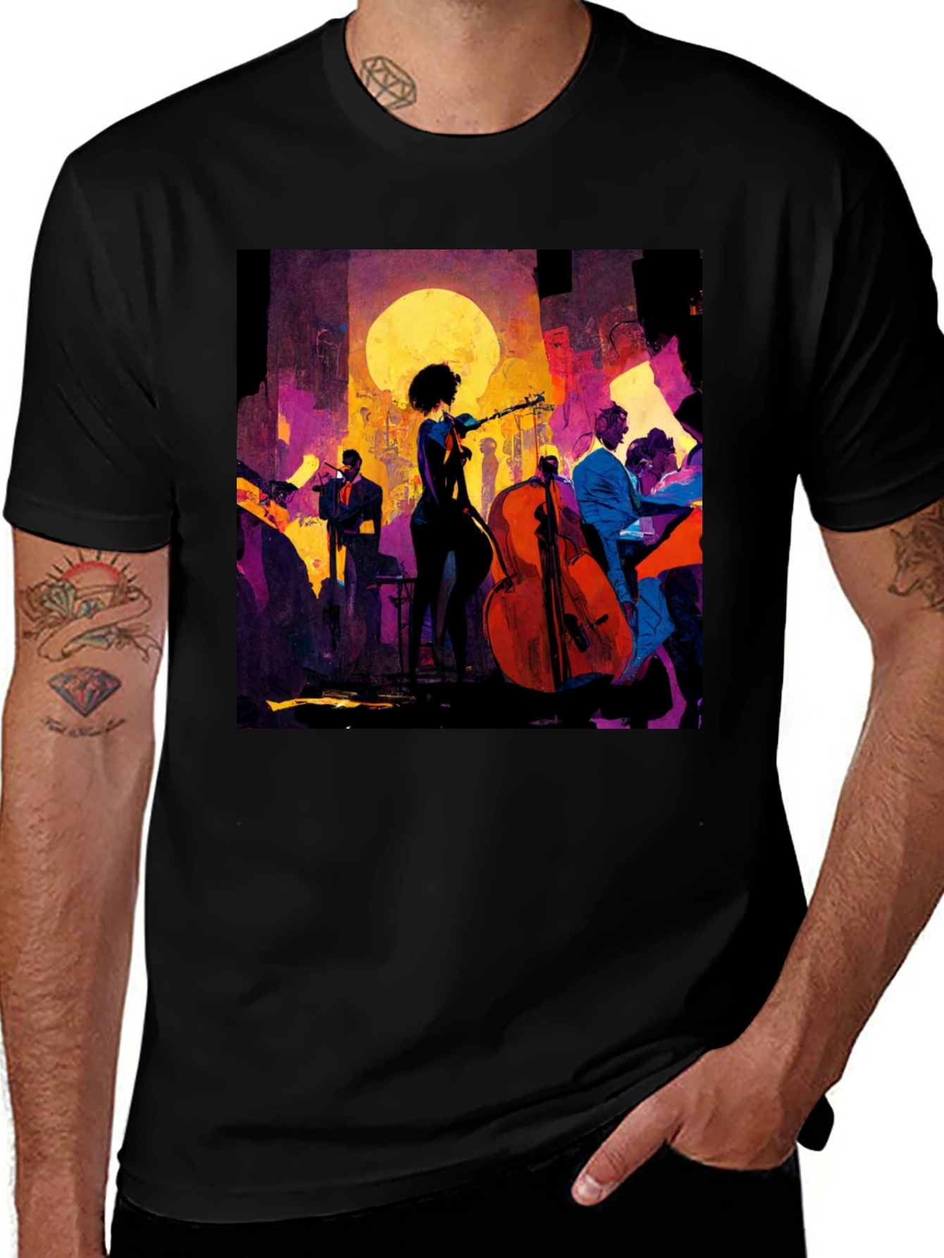 Variant 15 of Jazz Night Graphic Tee - Black Cotton T-Shirt