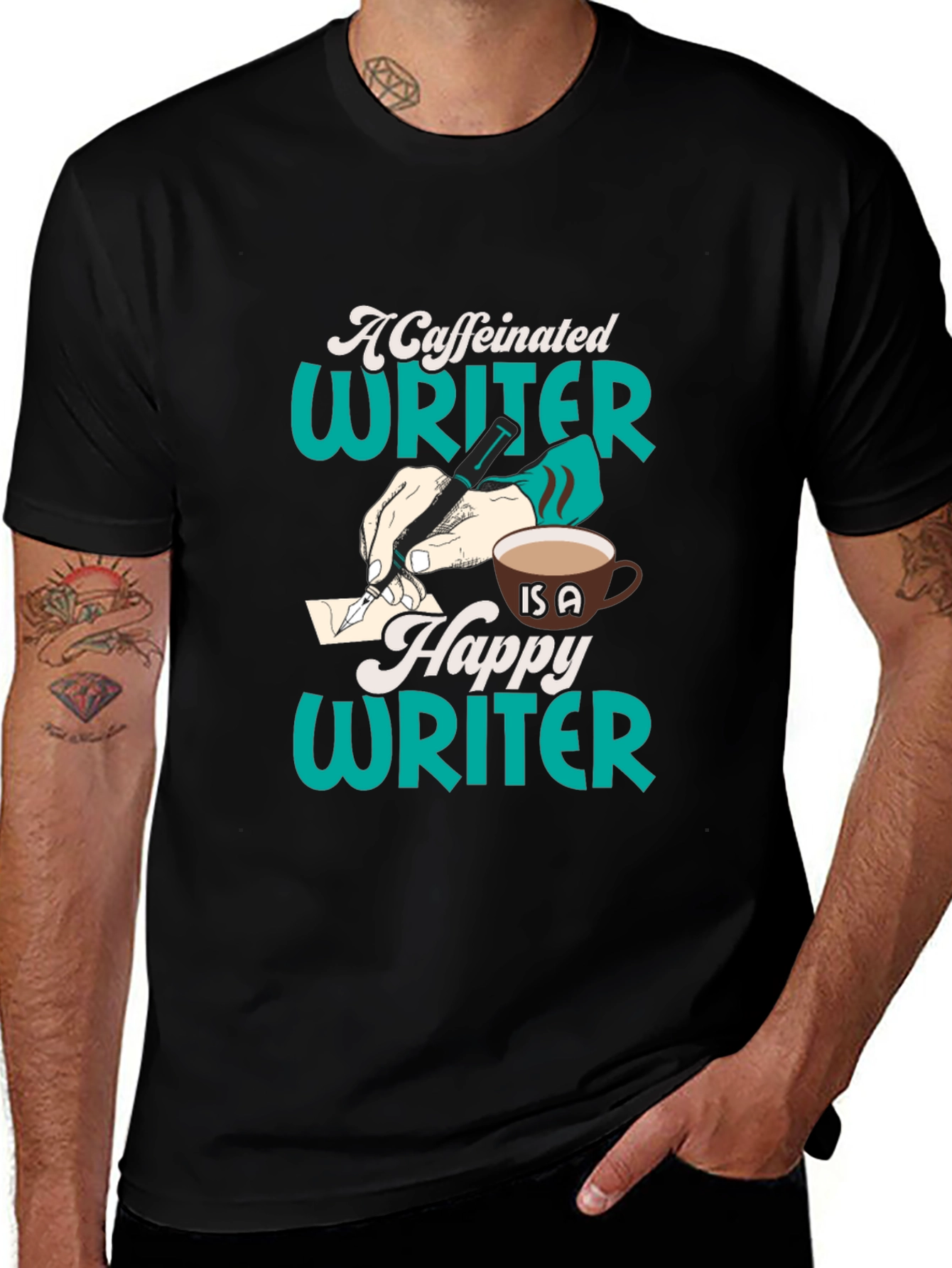 Variant 7 of Caffeinated Writer Graphic Tee - Black