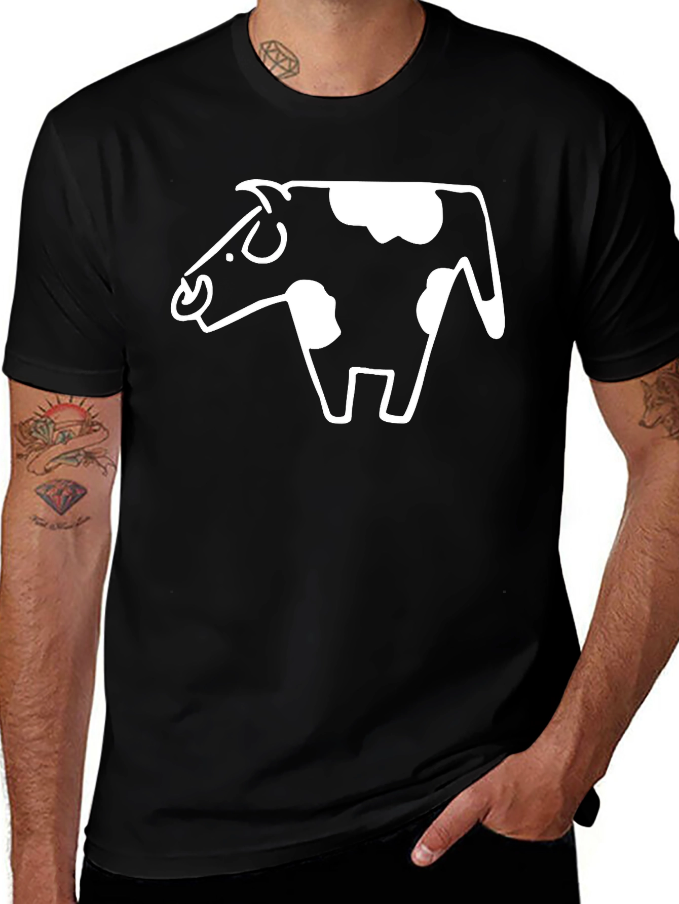 Variant 24 of Cow Graphic Tee - Black Cotton Casual