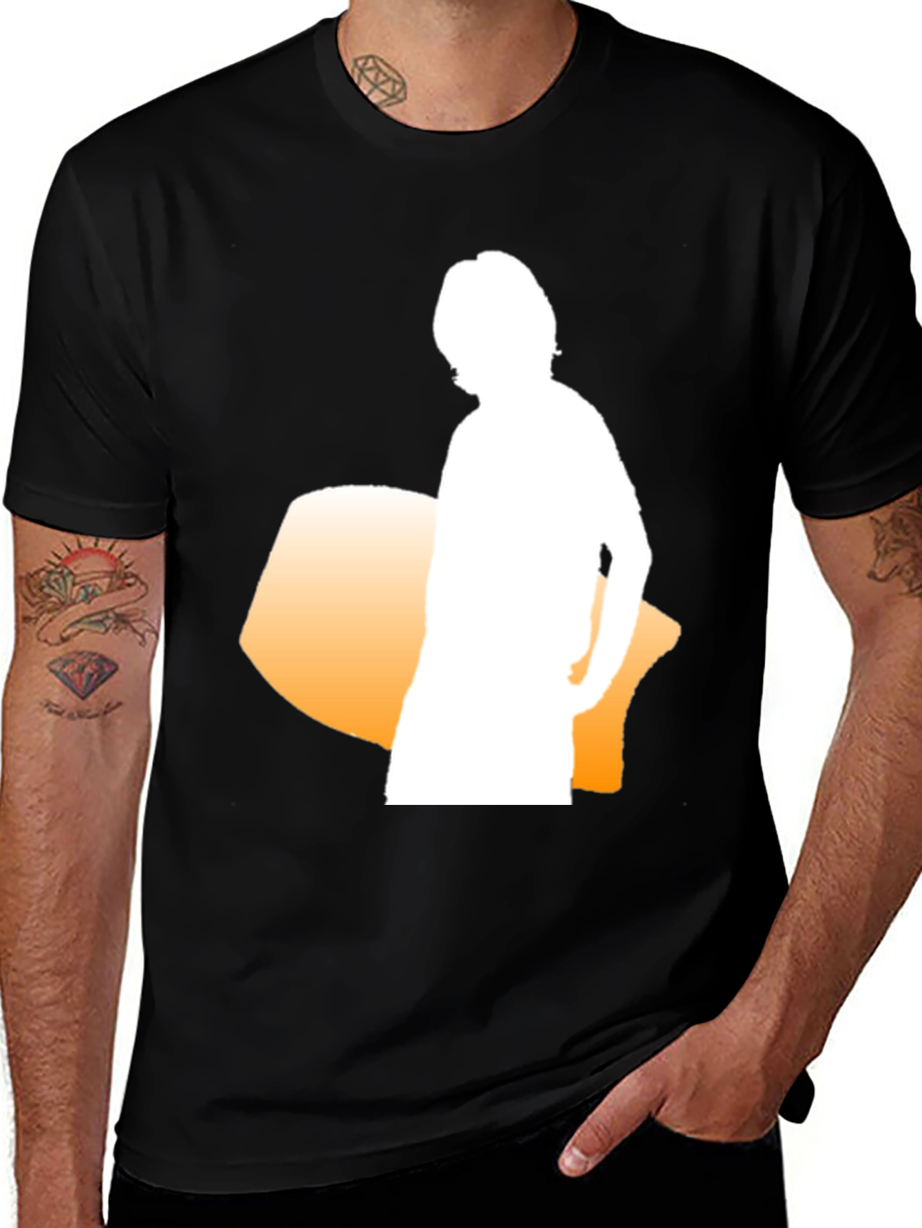 Variant 4 of Surfer Silhouette Graphic Tee - Black Cotton Blend