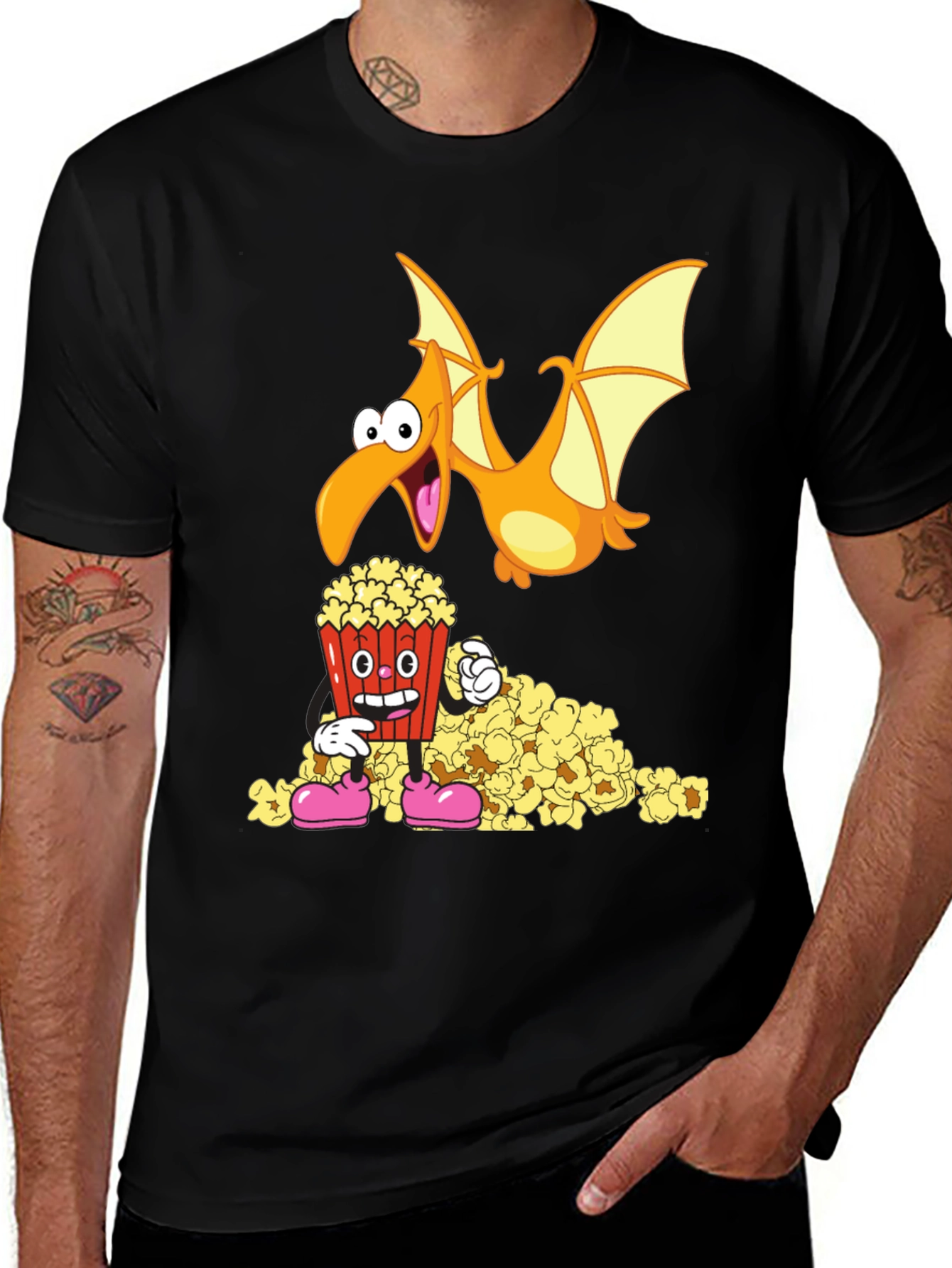 Variant 16 of Cartoon Pterodactyl & Popcorn Graphic T-Shirt