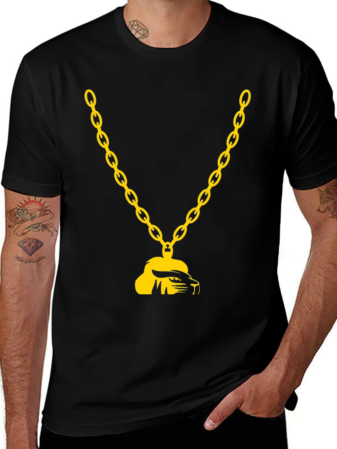 Gold Chain Lion Graphic T-Shirt