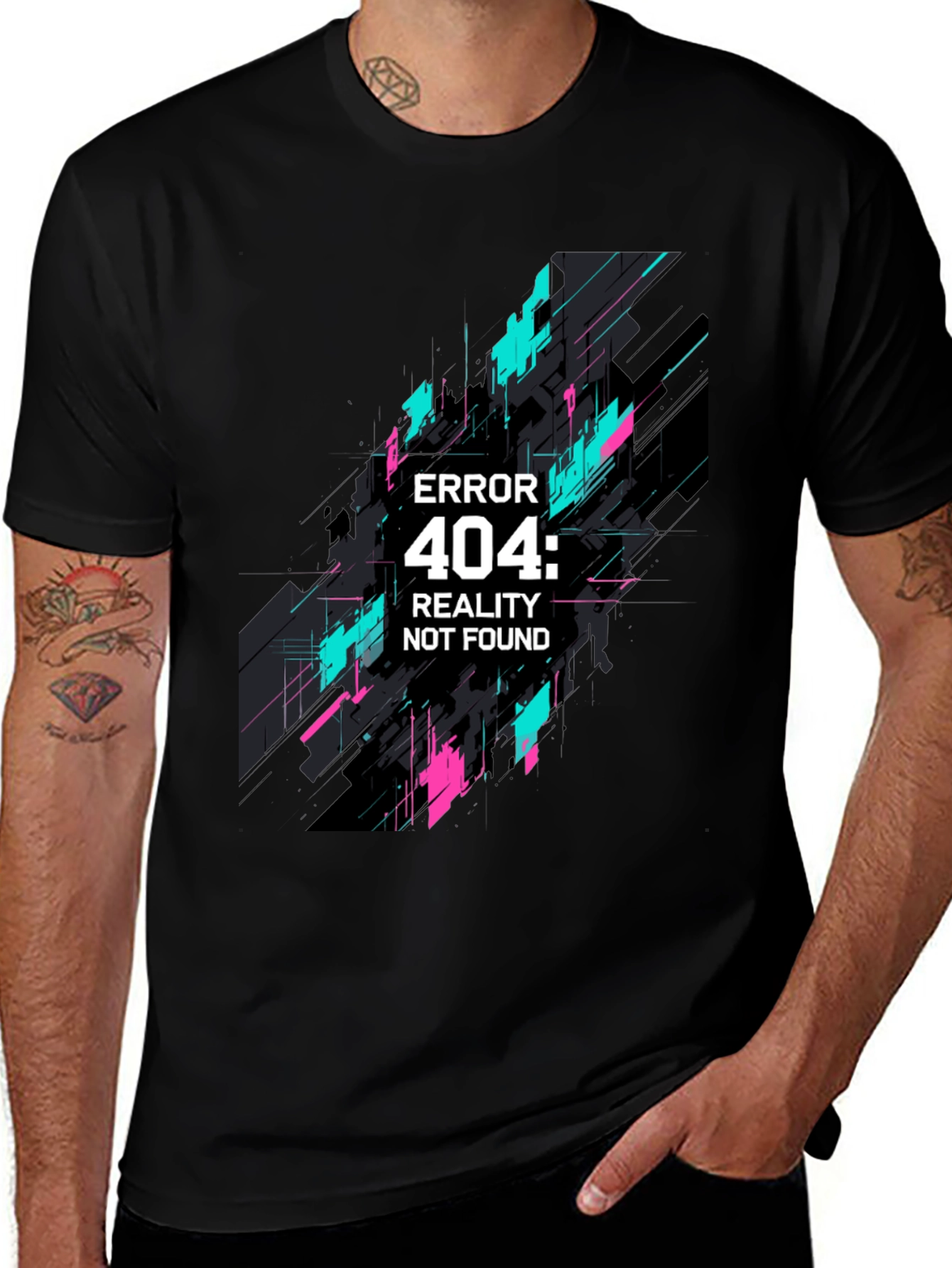 Variant 20 of Error 404 Reality Not Found Graphic Tee - Black Casual T-Shirt