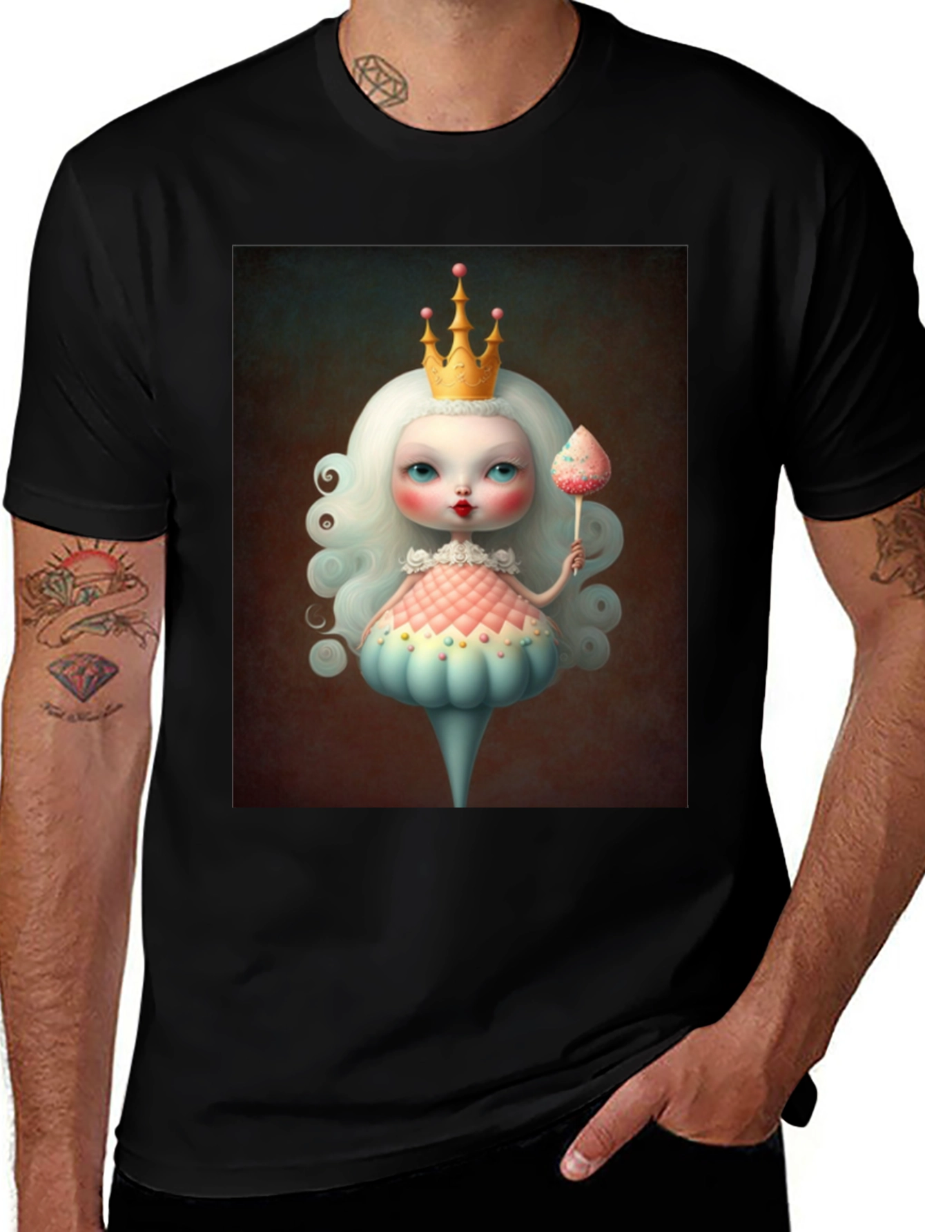 Variant 25 of Whimsical Doll Art Graphic Tee - Black