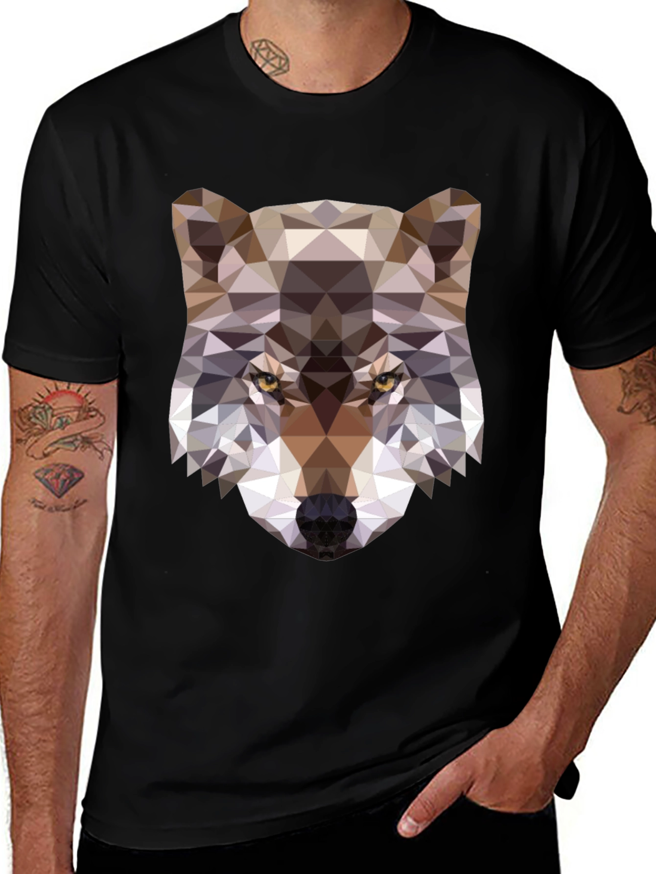 Variant 24 of Geometric Wolf Graphic Tee - Modern Animal Print Shirt