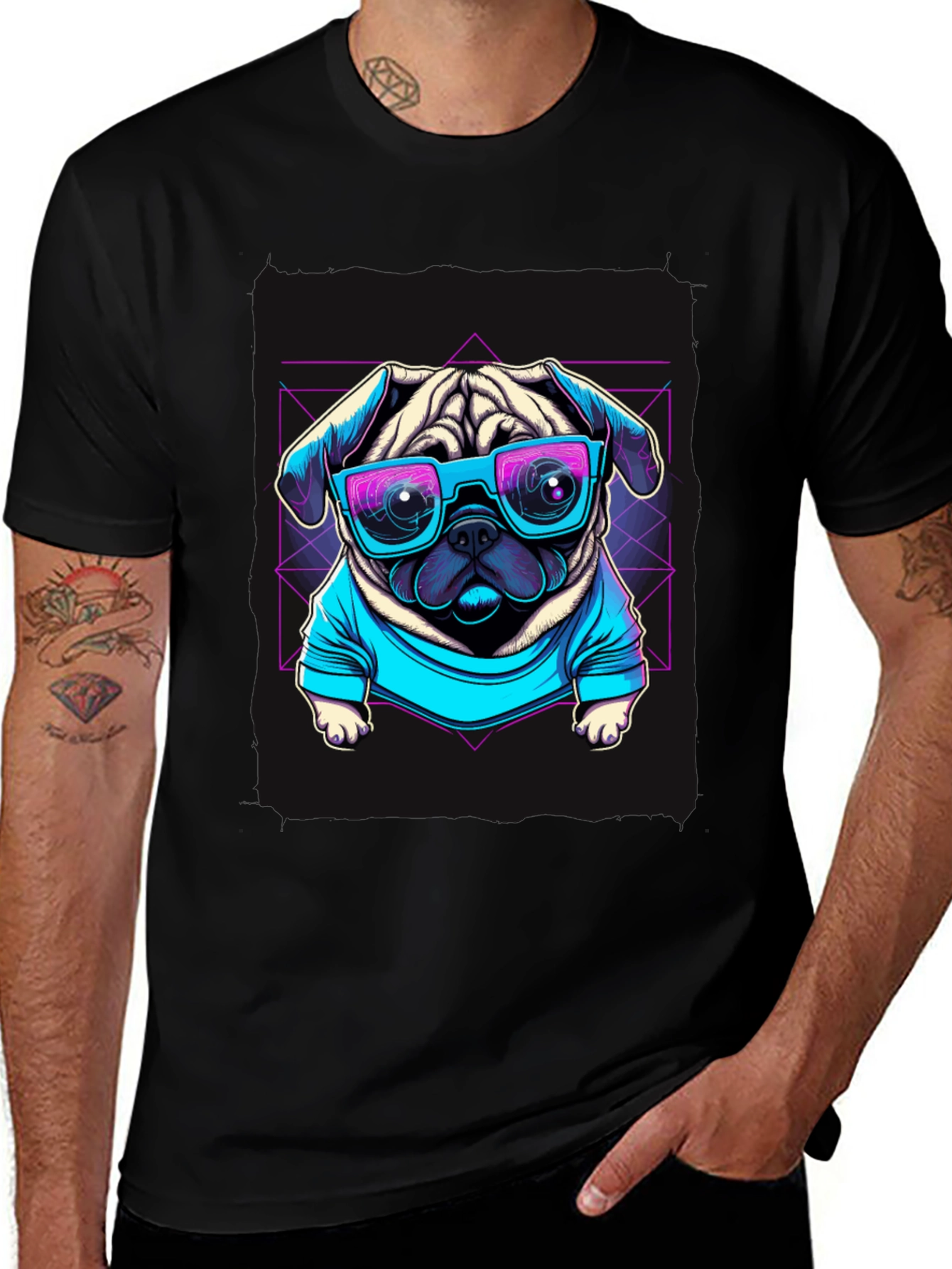Variant 21 of Cool Pug Graphic Tee - Retro Style