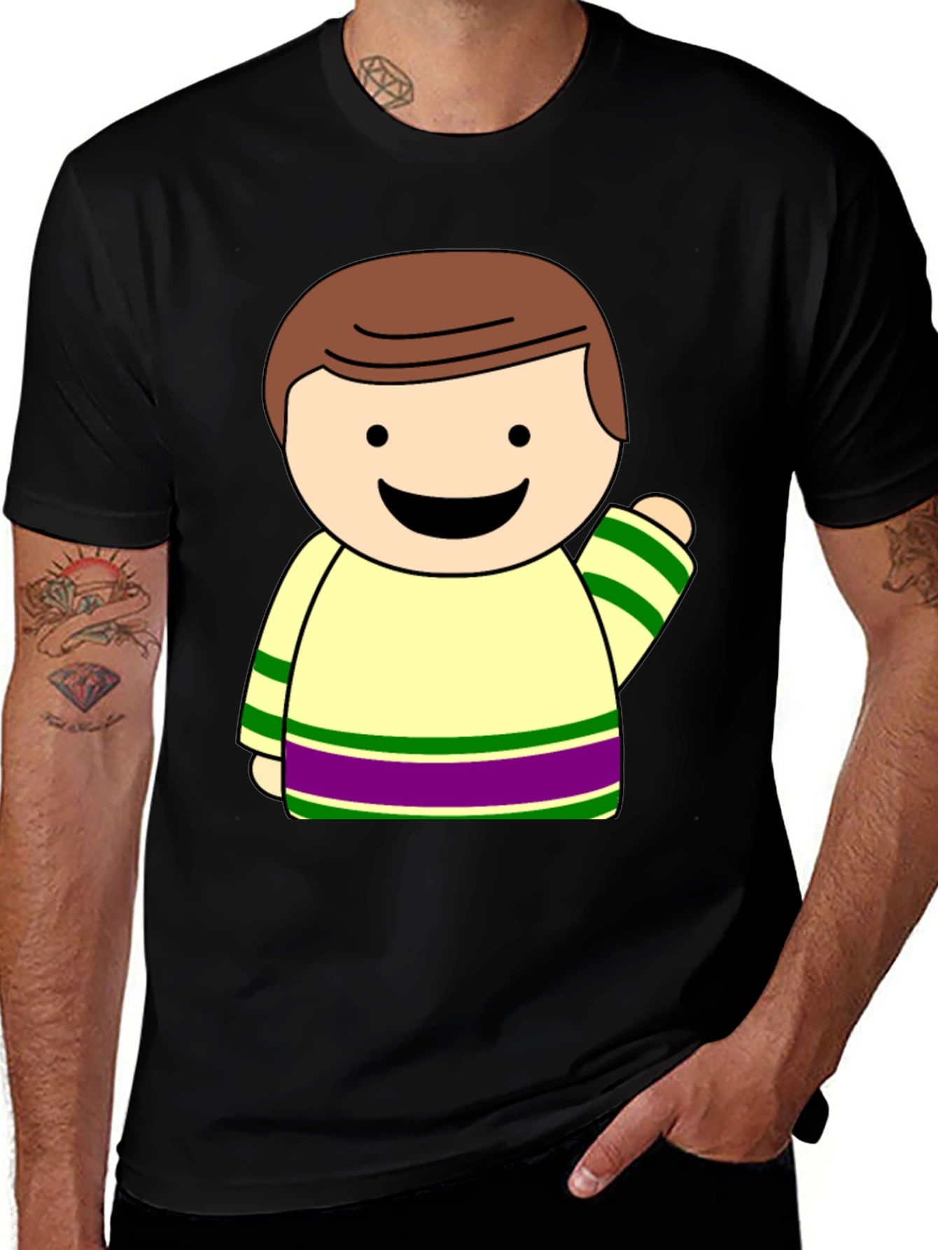 Variant 5 of Cartoon Character Graphic Black T-Shirt