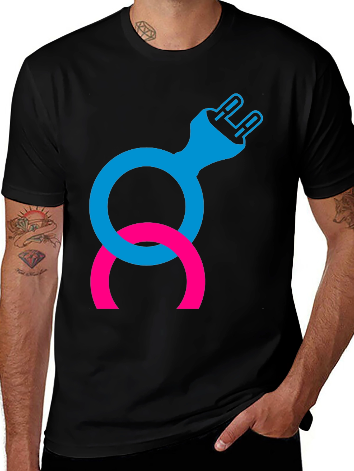 Variant 4 of Interlocked Gender Symbols Graphic Tee - Black