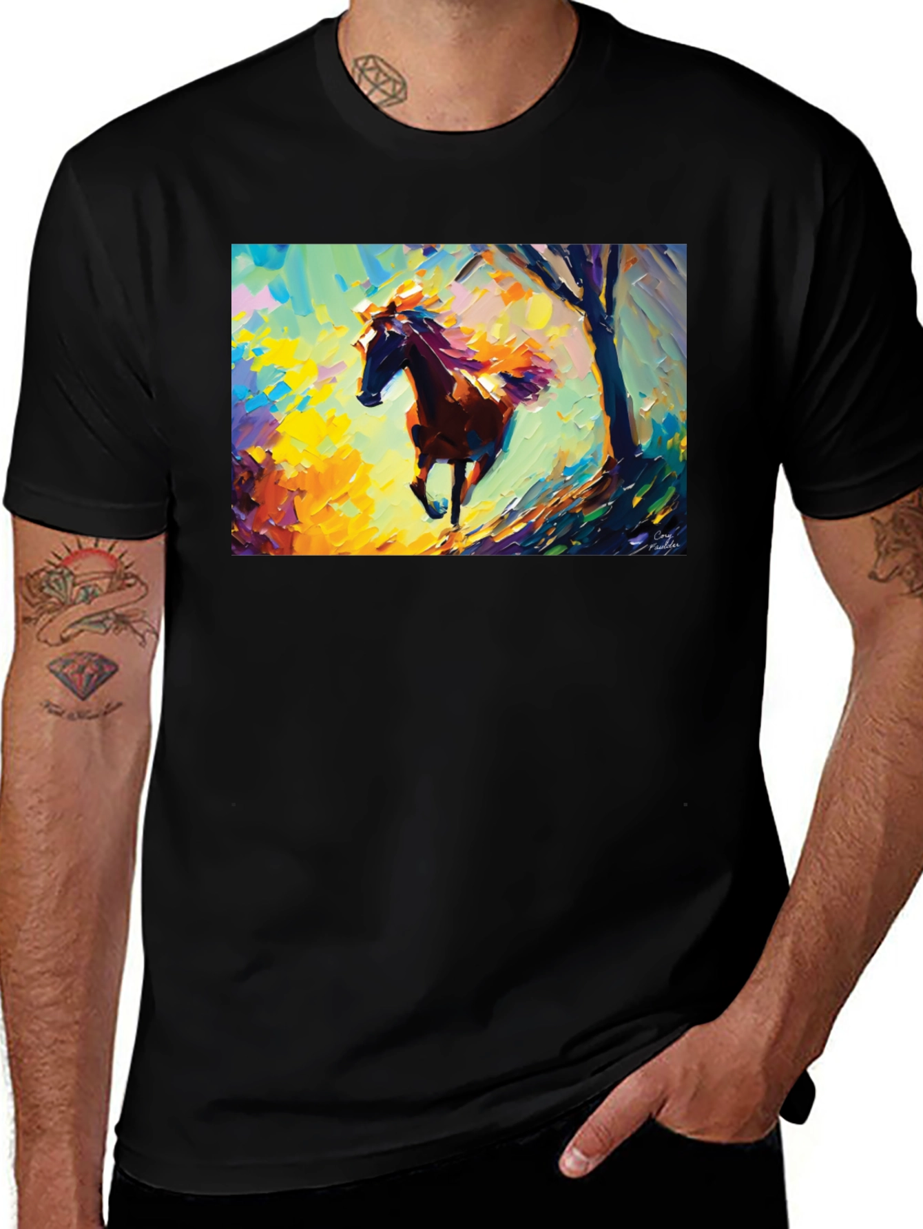 Variant 4 of Horse Art Graphic Tee - Stylish Black T-Shirt
