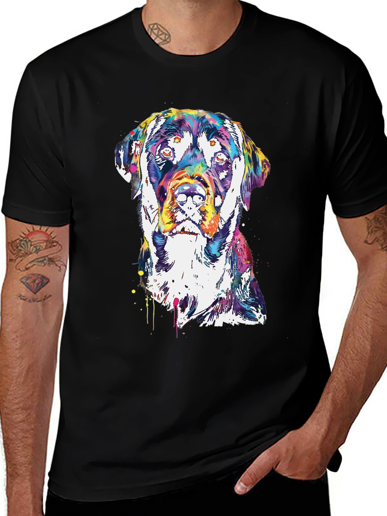 Colorful Rottweiler Dog Art Graphic T-Shirt