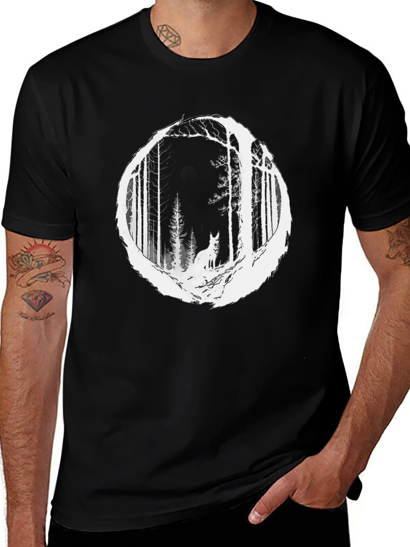 Variant 6 of Wolf Forest Graphic Tee - Stylish Black T-Shirt