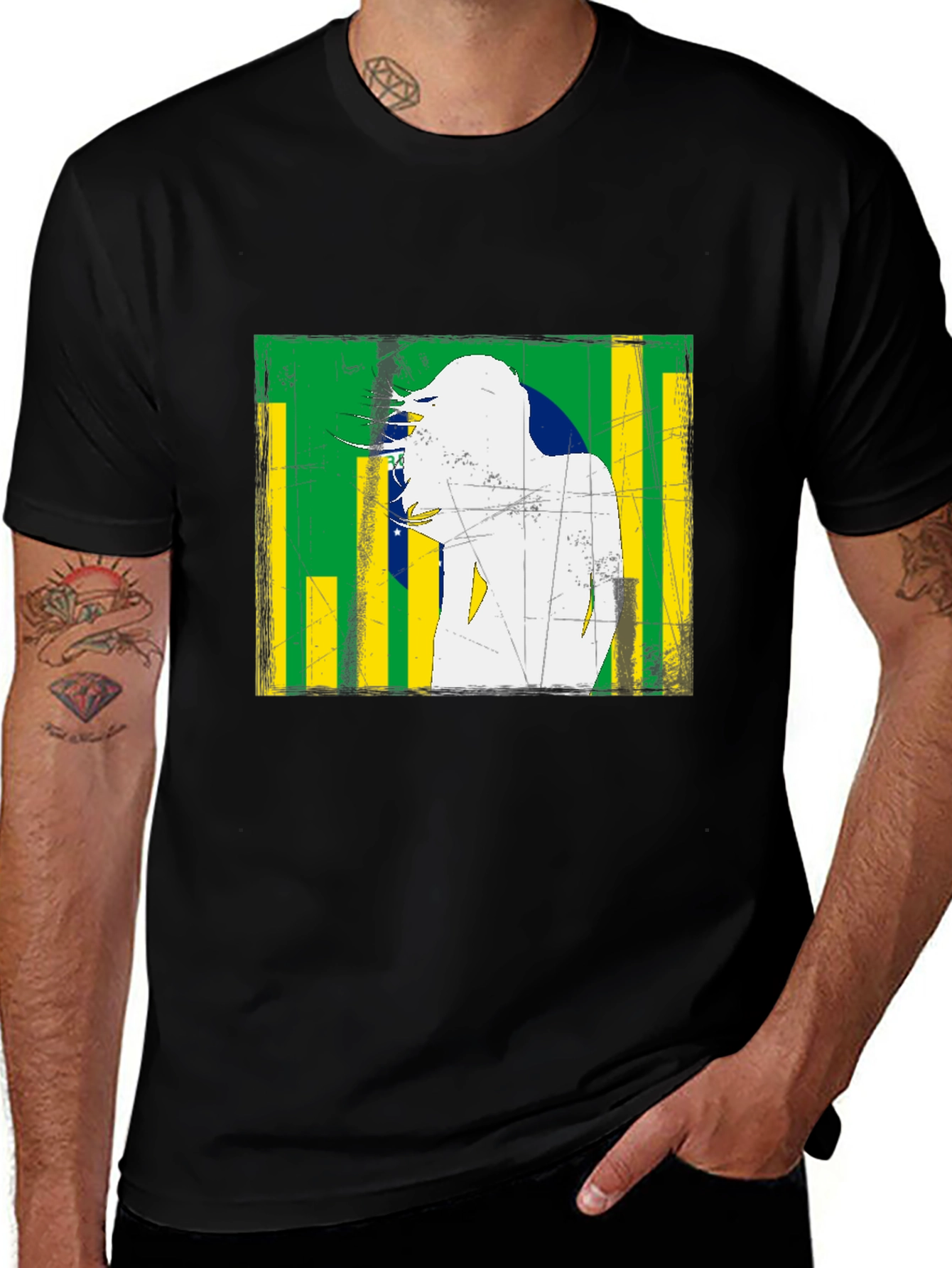 Brazil Flag Distressed Graphic T-Shirt