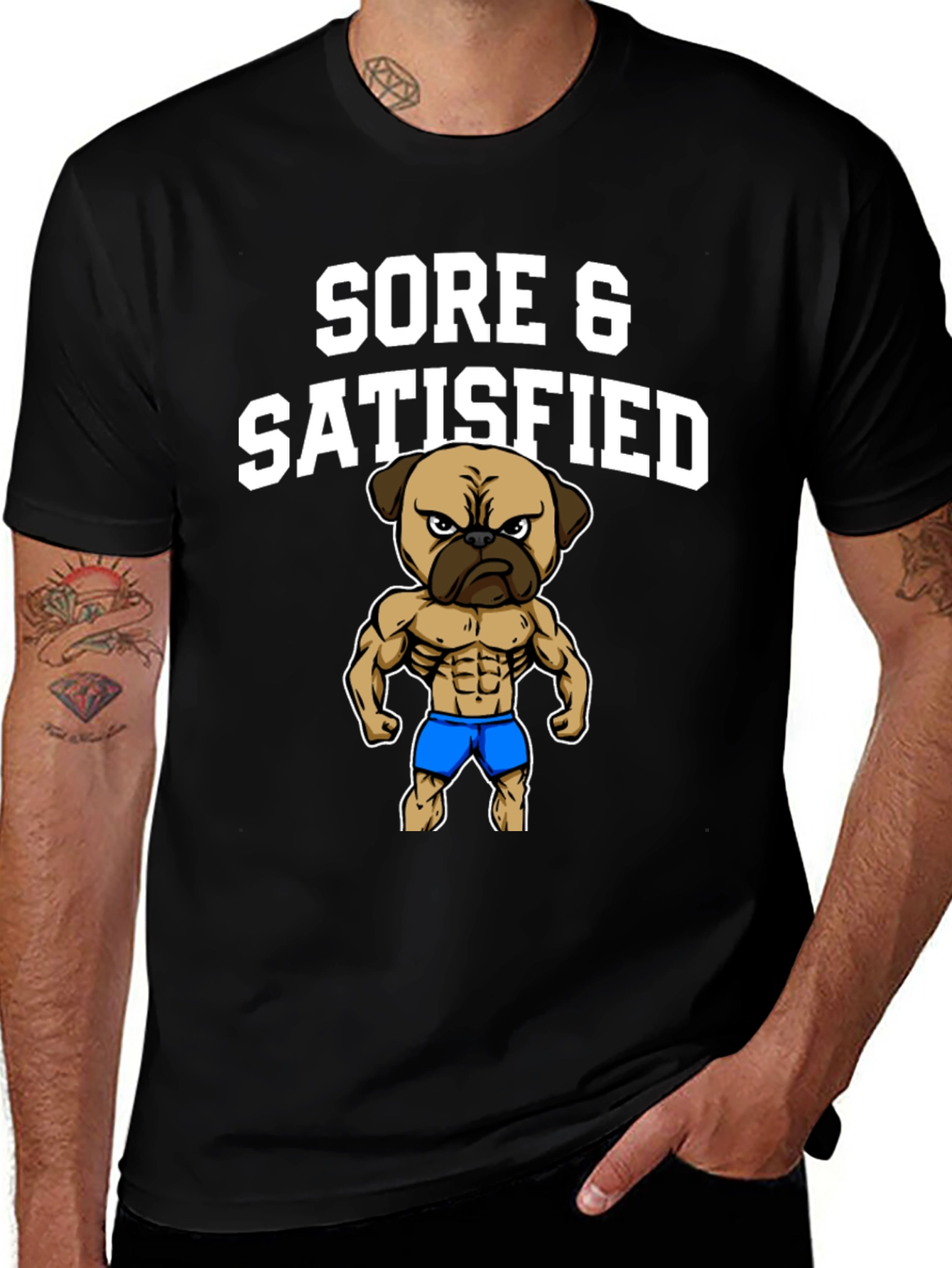 Variant 28 of Sore & Satisfied Pug Black T-Shirt