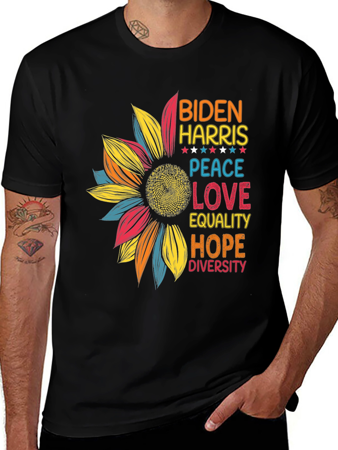 Biden Harris Sunflower Peace Love Equality T-Shirt
