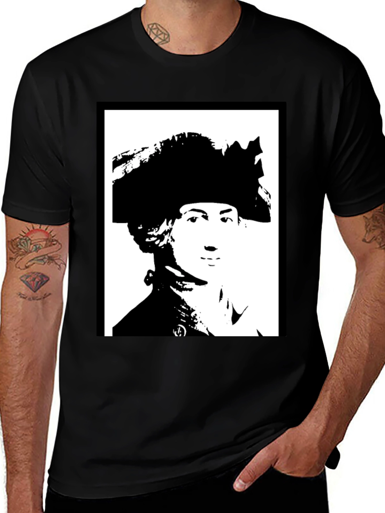 Variant 12 of Black T-Shirt with Silhouette Portrait Graphic