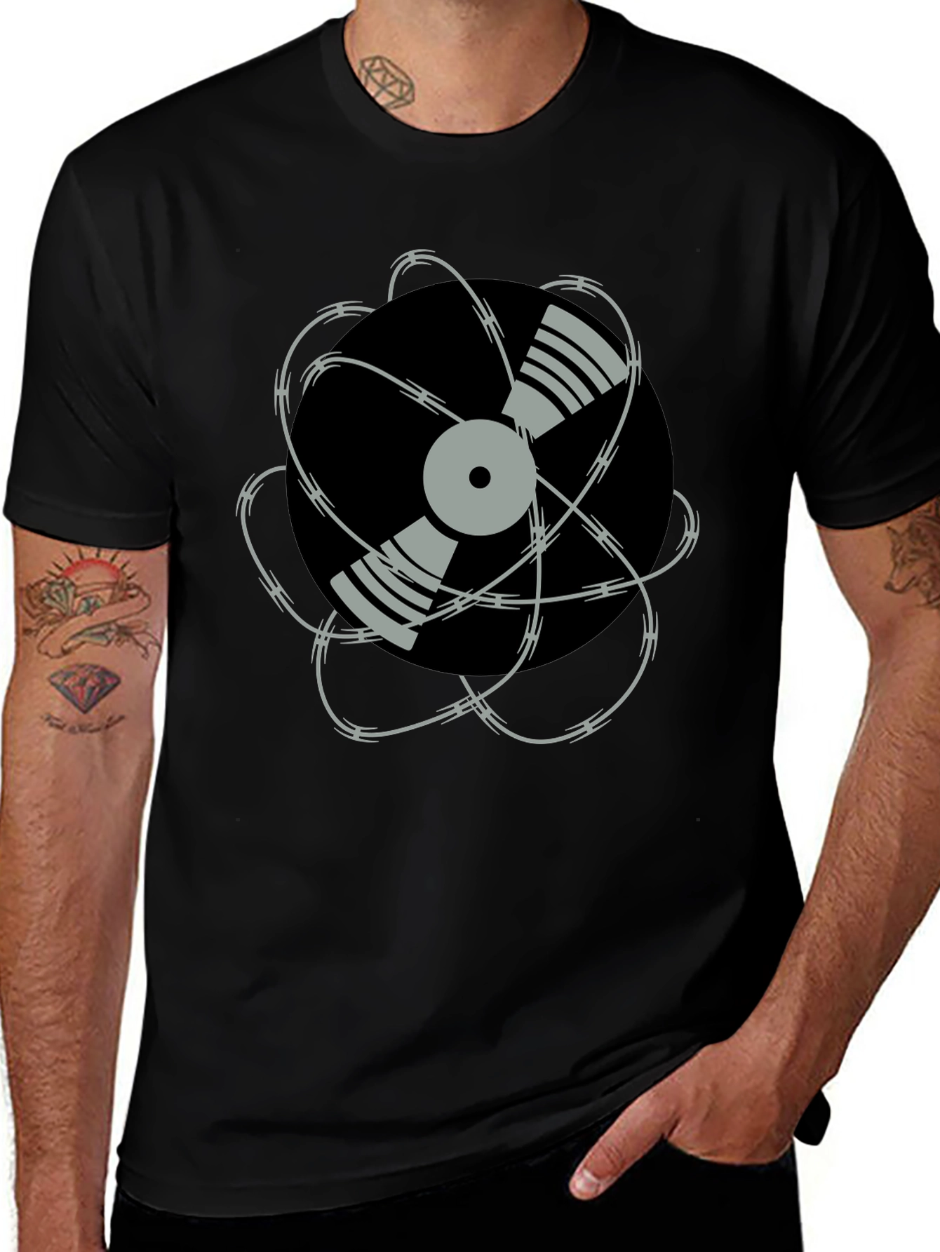 Variant 23 of Vinyl Record Barbed Wire Graphic Tee