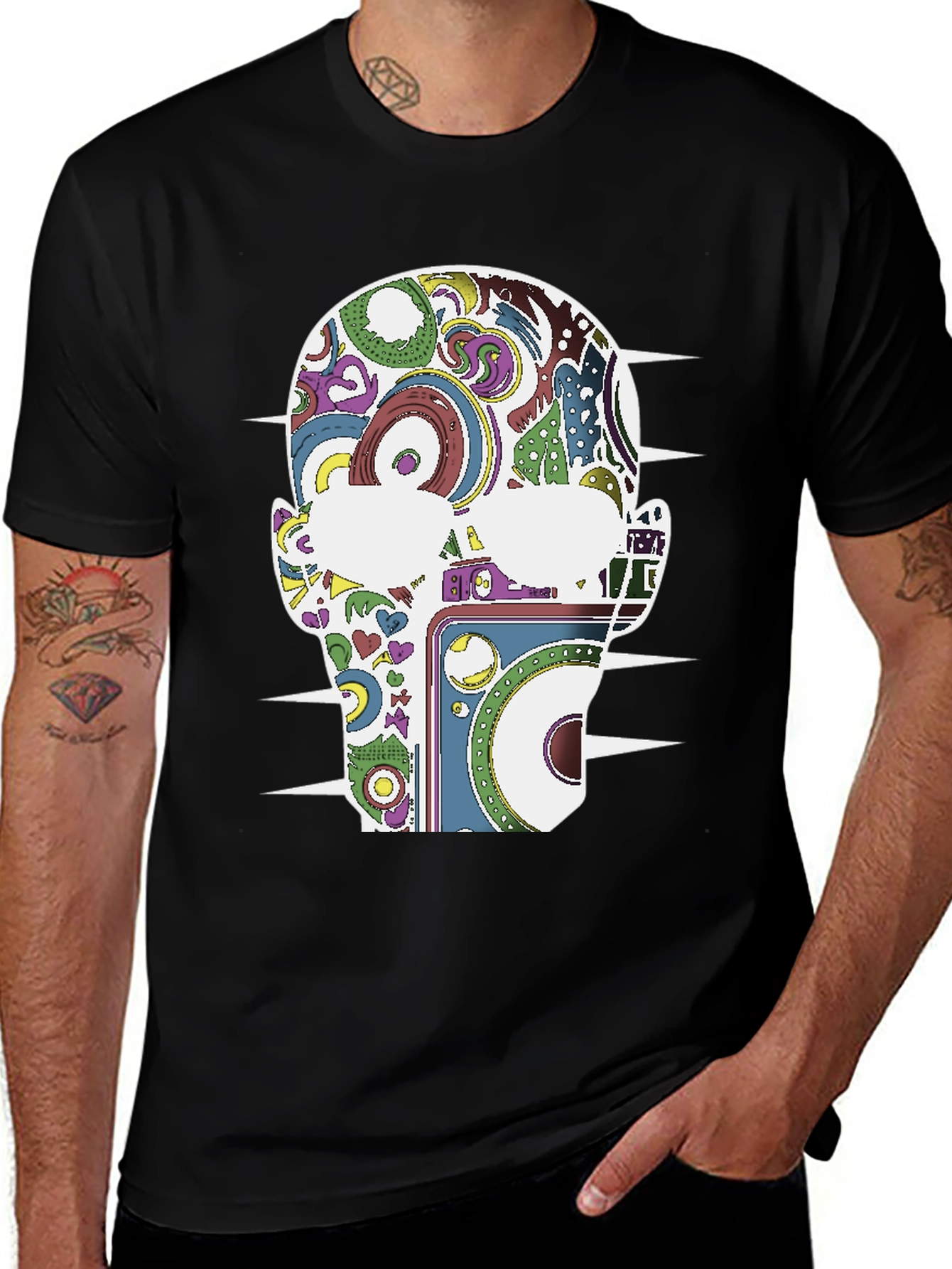 Variant 10 of Psychedelic Head Graphic Tee - Stylish Black T-Shirt
