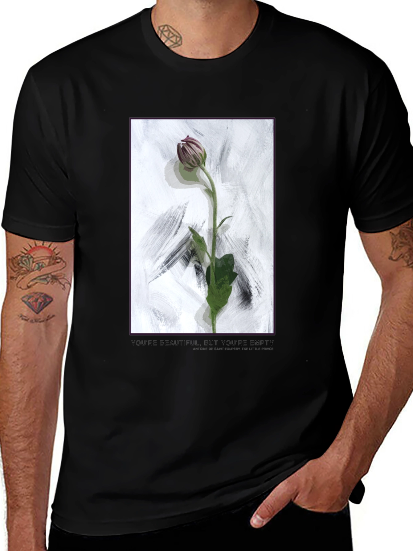 Variant 13 of Artistic Floral Graphic Black T-Shirt