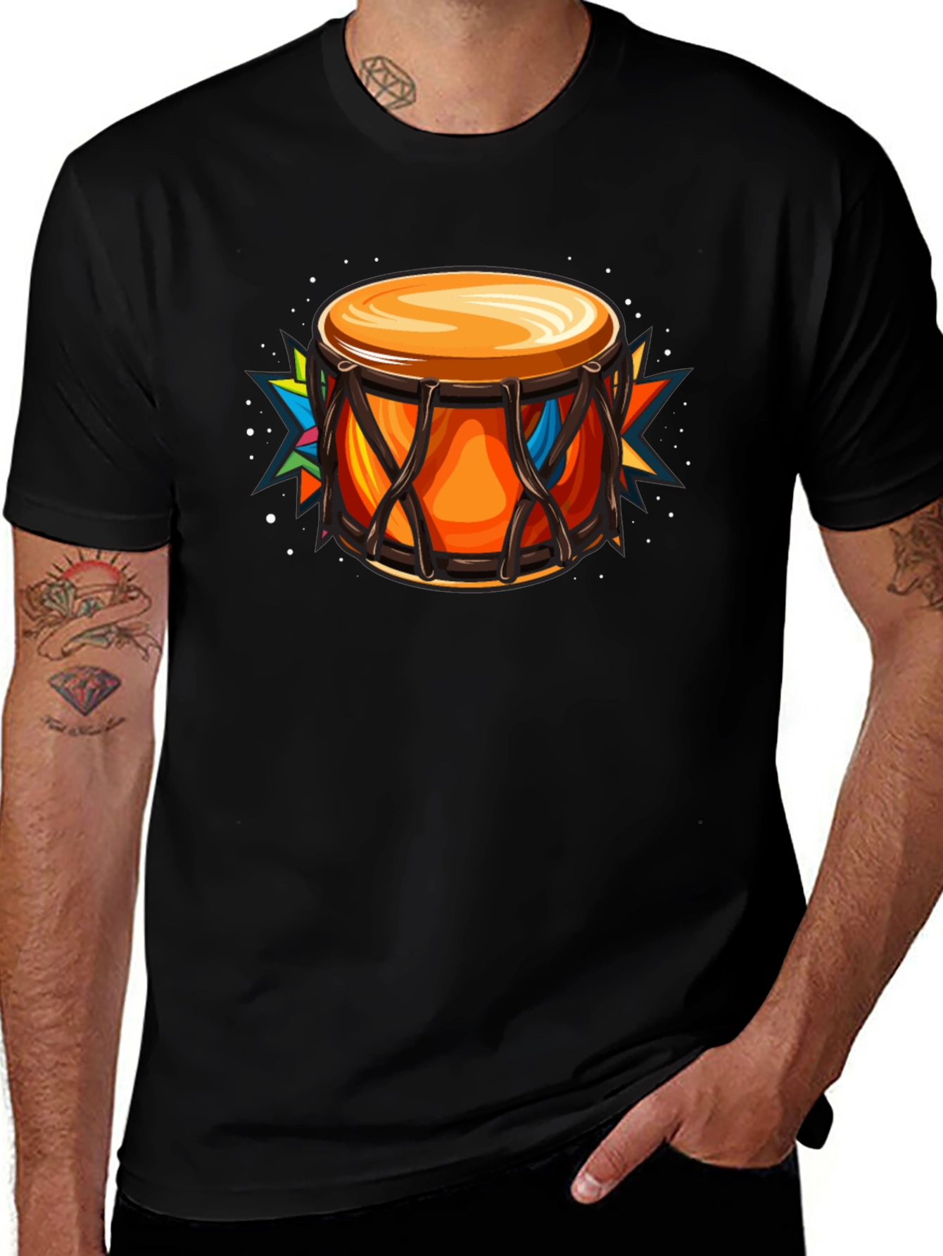 Variant 14 of Vibrant Drum Graphic Tee - Musical Style