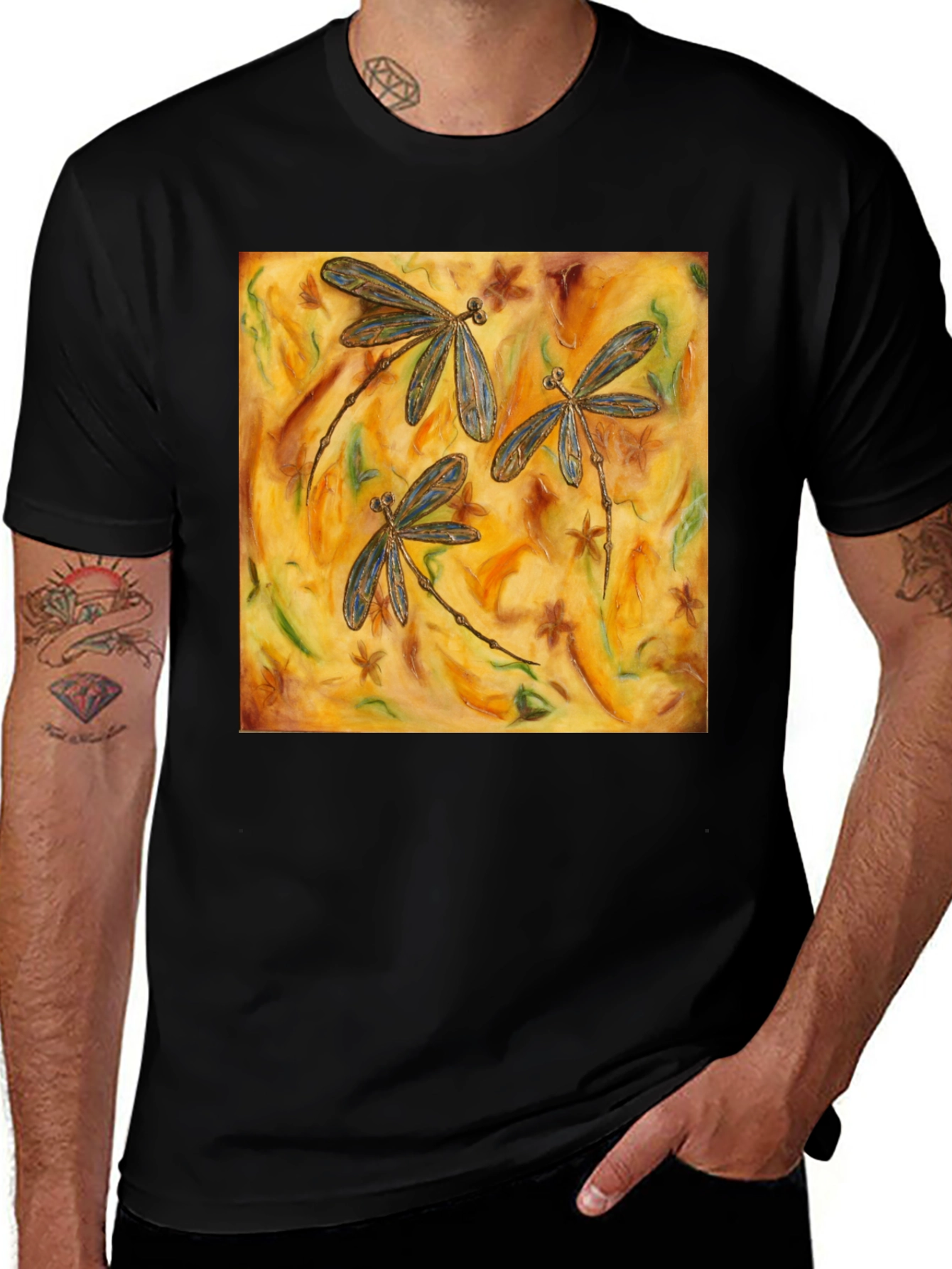 Variant 3 of Dragonfly Art Print Black T-Shirt