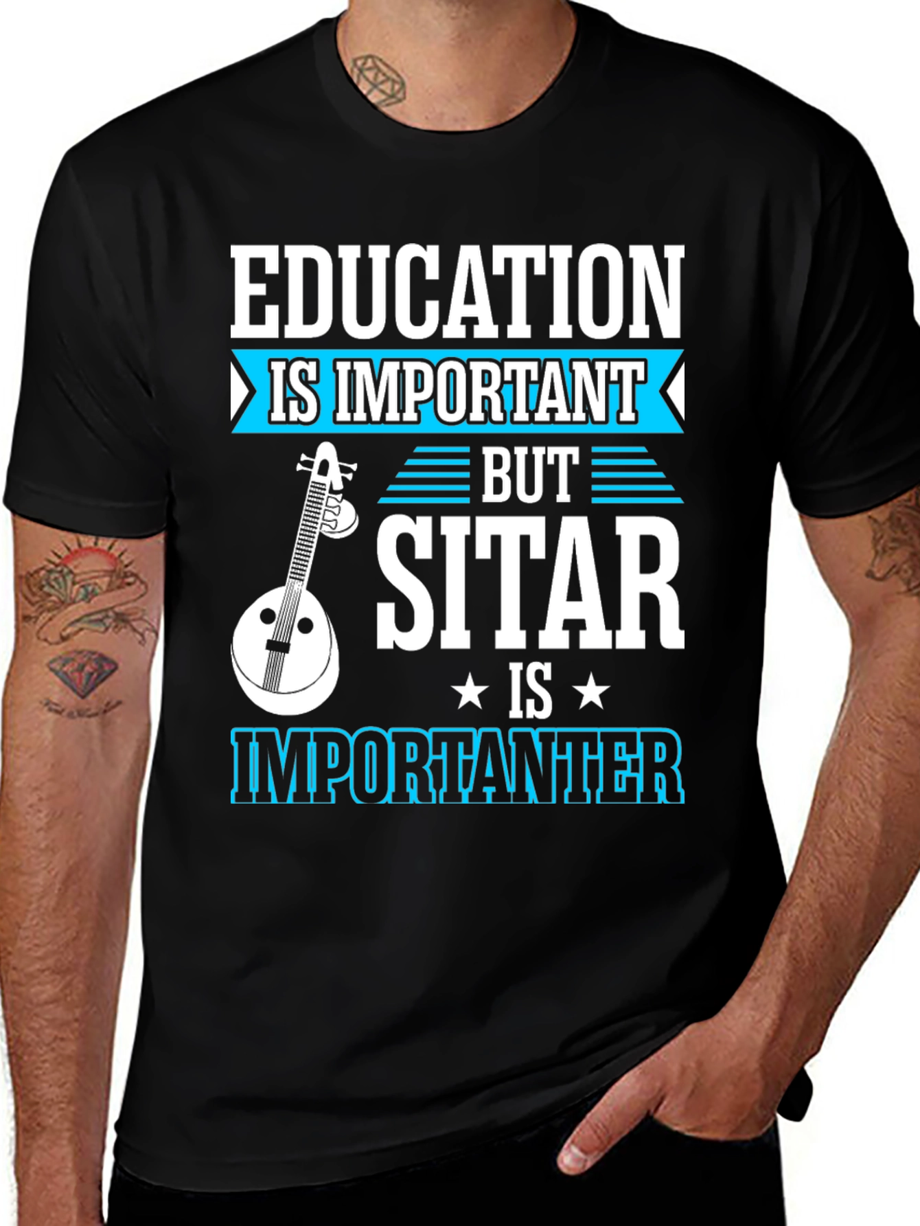 Variant 30 of Sitar Player Humor T-Shirt - Education is Important(er)