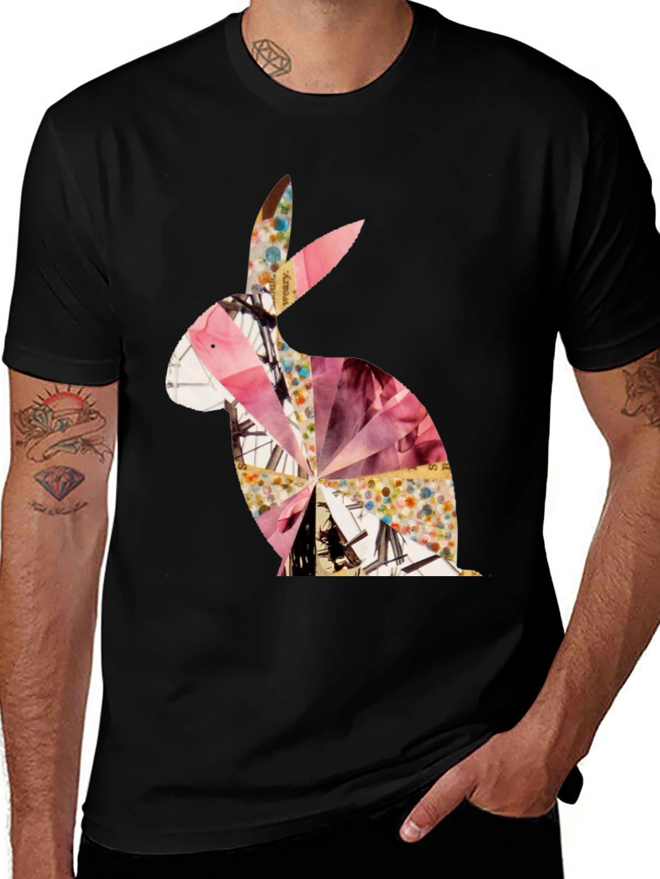 Variant 14 of Abstract Rabbit Graphic Tee - Unisex Black T-Shirt